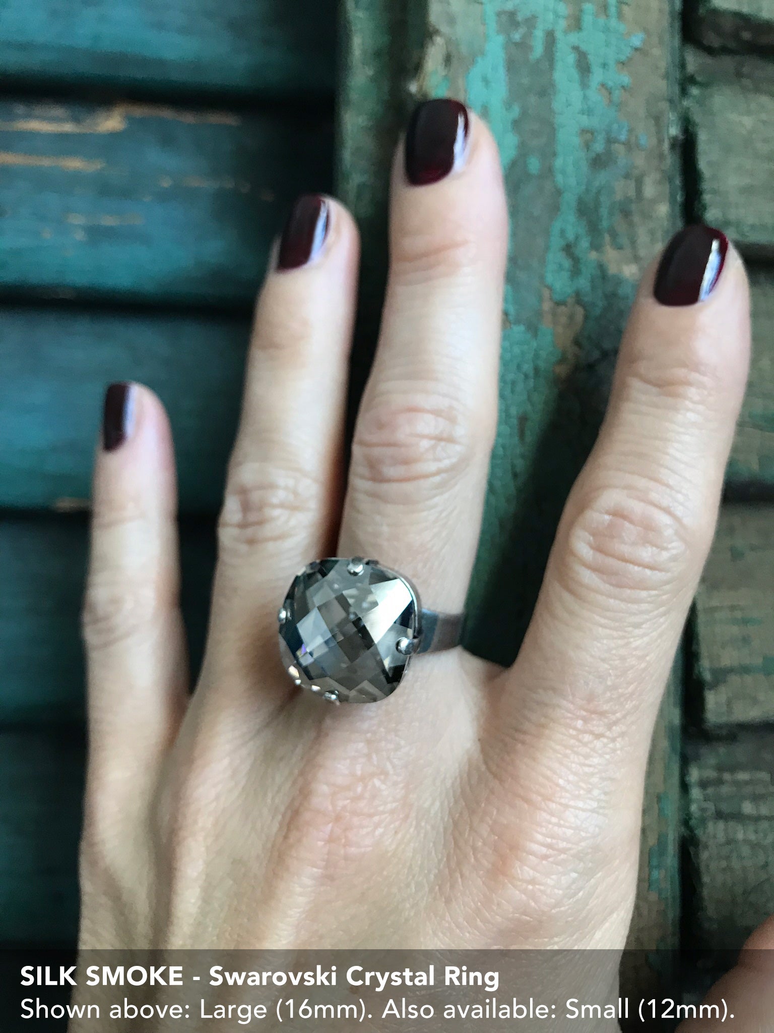 SILK SMOKE - Warm Silver Grey Crystal Ring - 2 Crystal Size Options