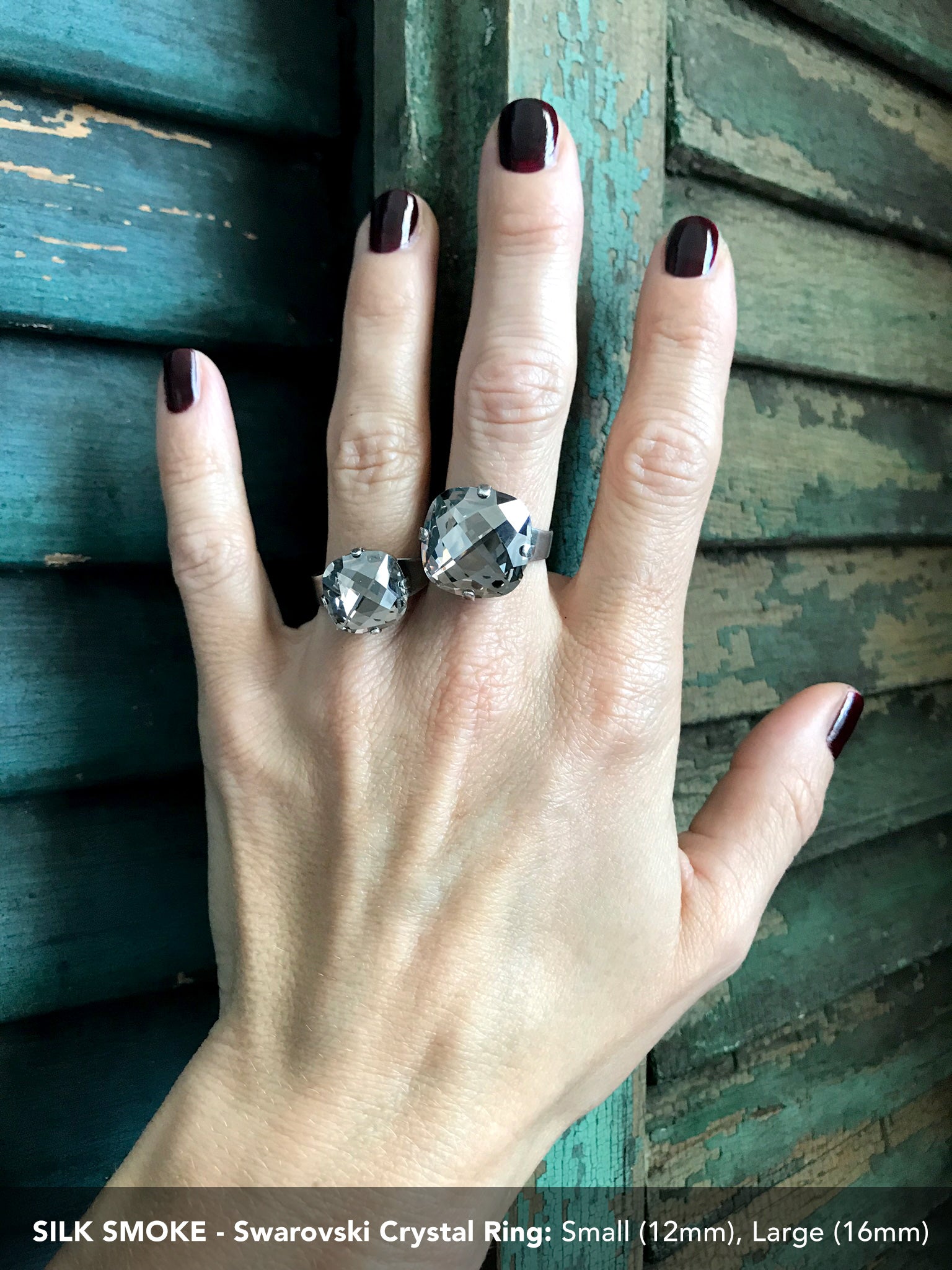 SILK SMOKE - Warm Silver Grey Crystal Ring - 2 Crystal Size Options