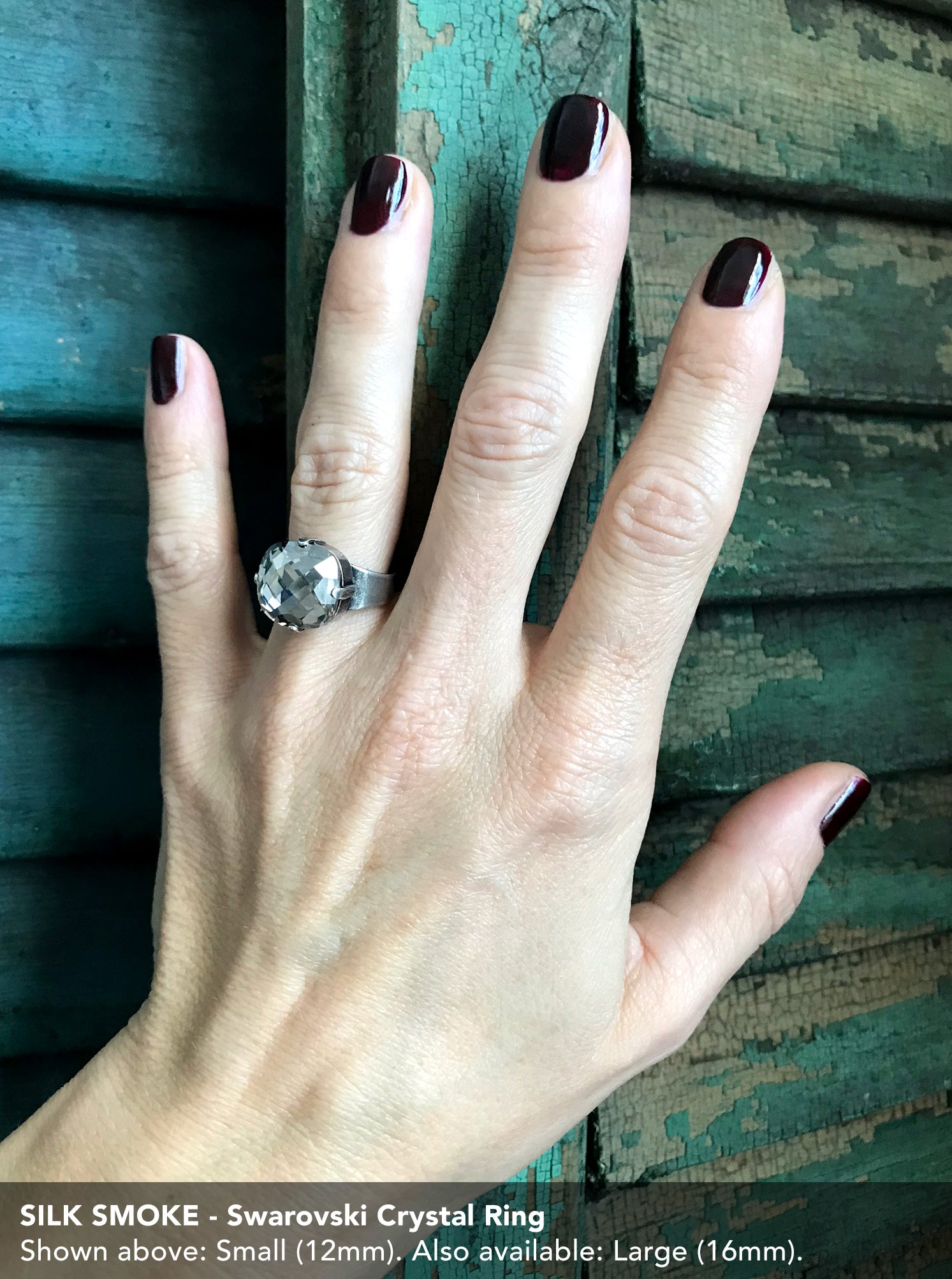SILK SMOKE - Warm Silver Grey Crystal Ring - 2 Crystal Size Options