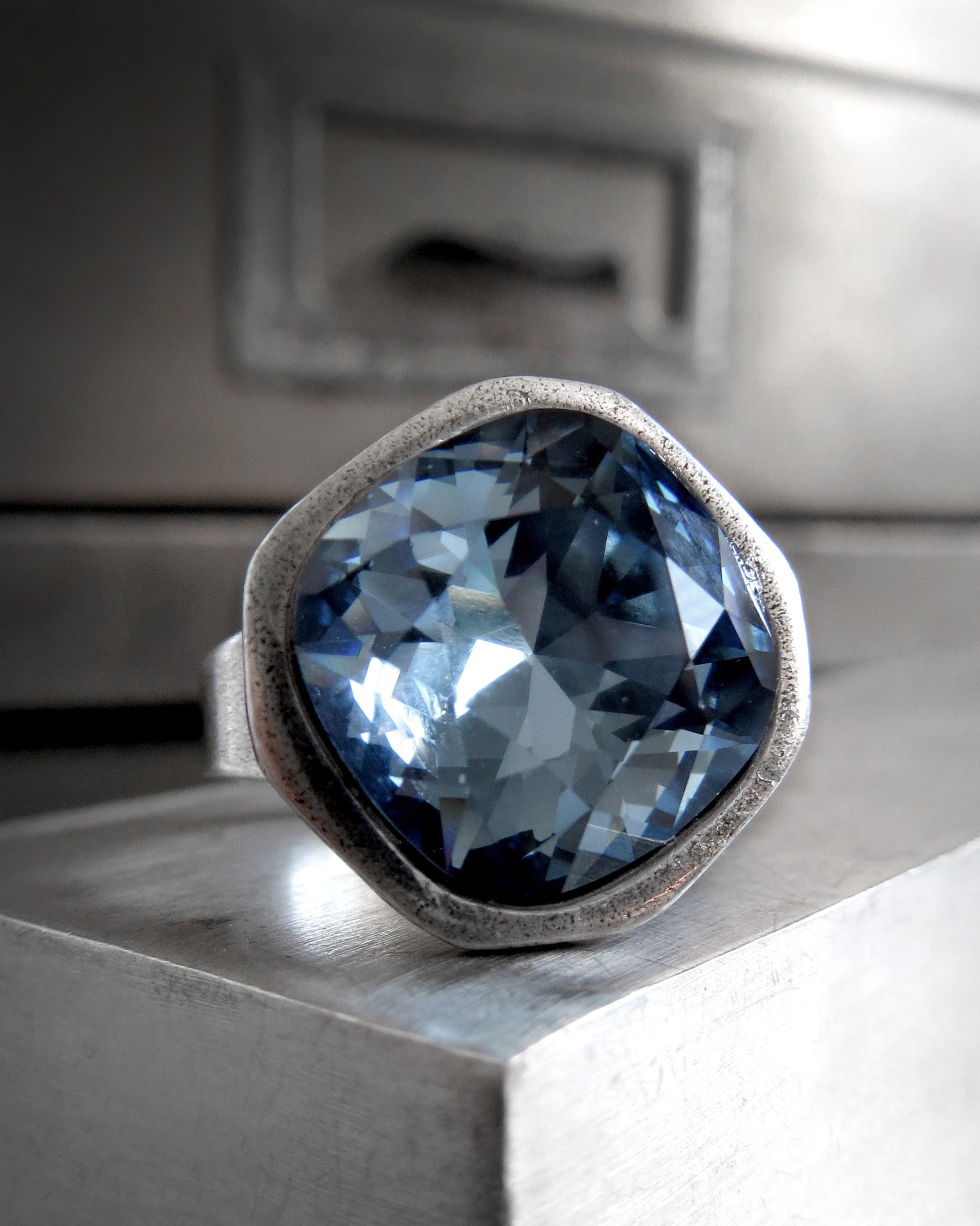 CAROLINA BLUE - Sky Blue Crystal Ring with Silver Adjustable Band