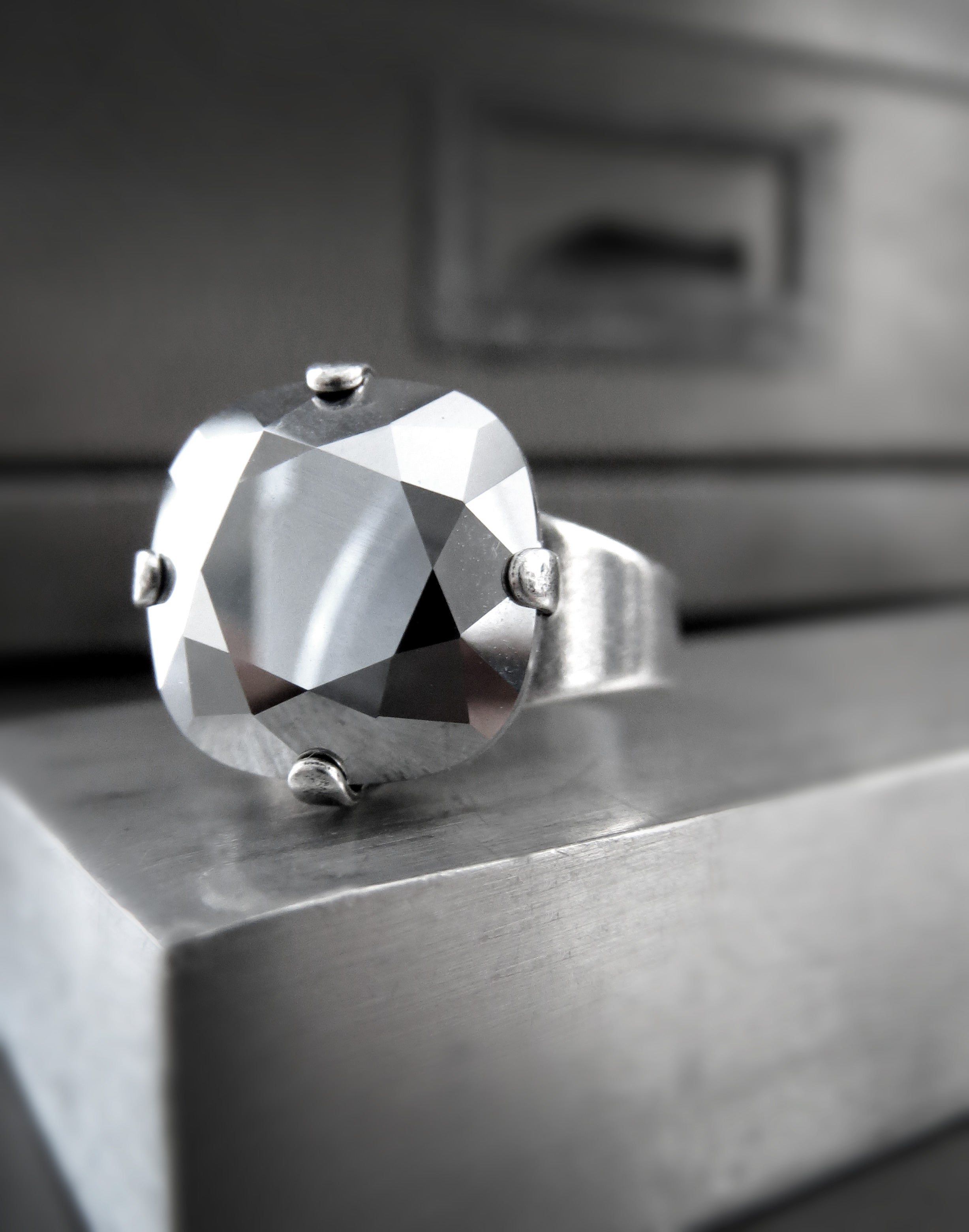 SALE - Metallic Silver Crystal Chrome Ring