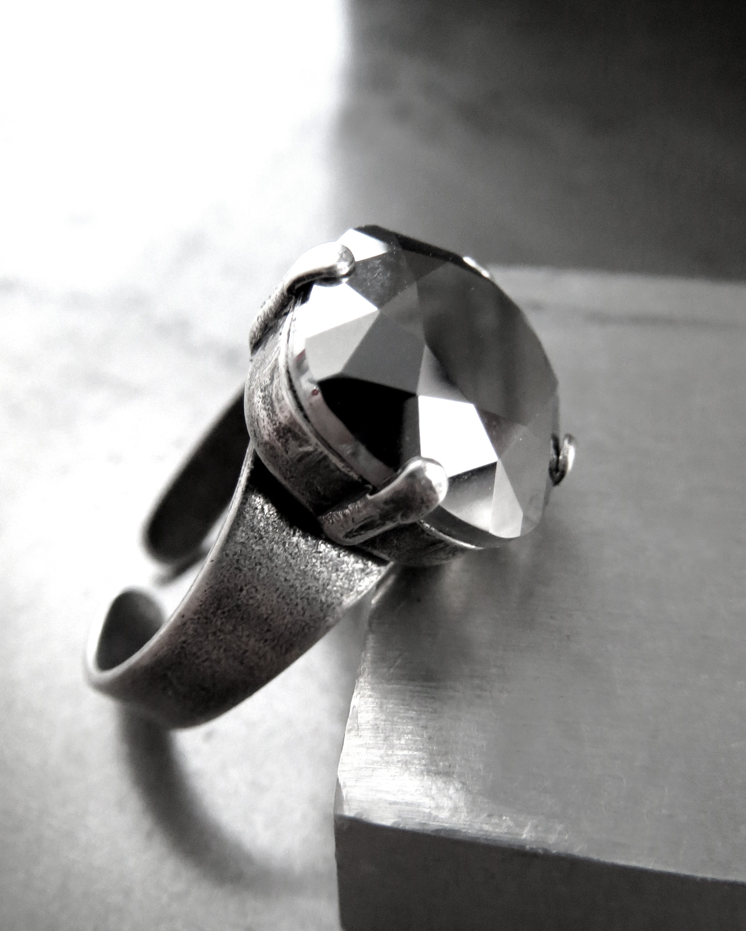 SALE - Metallic Silver Crystal Chrome Ring