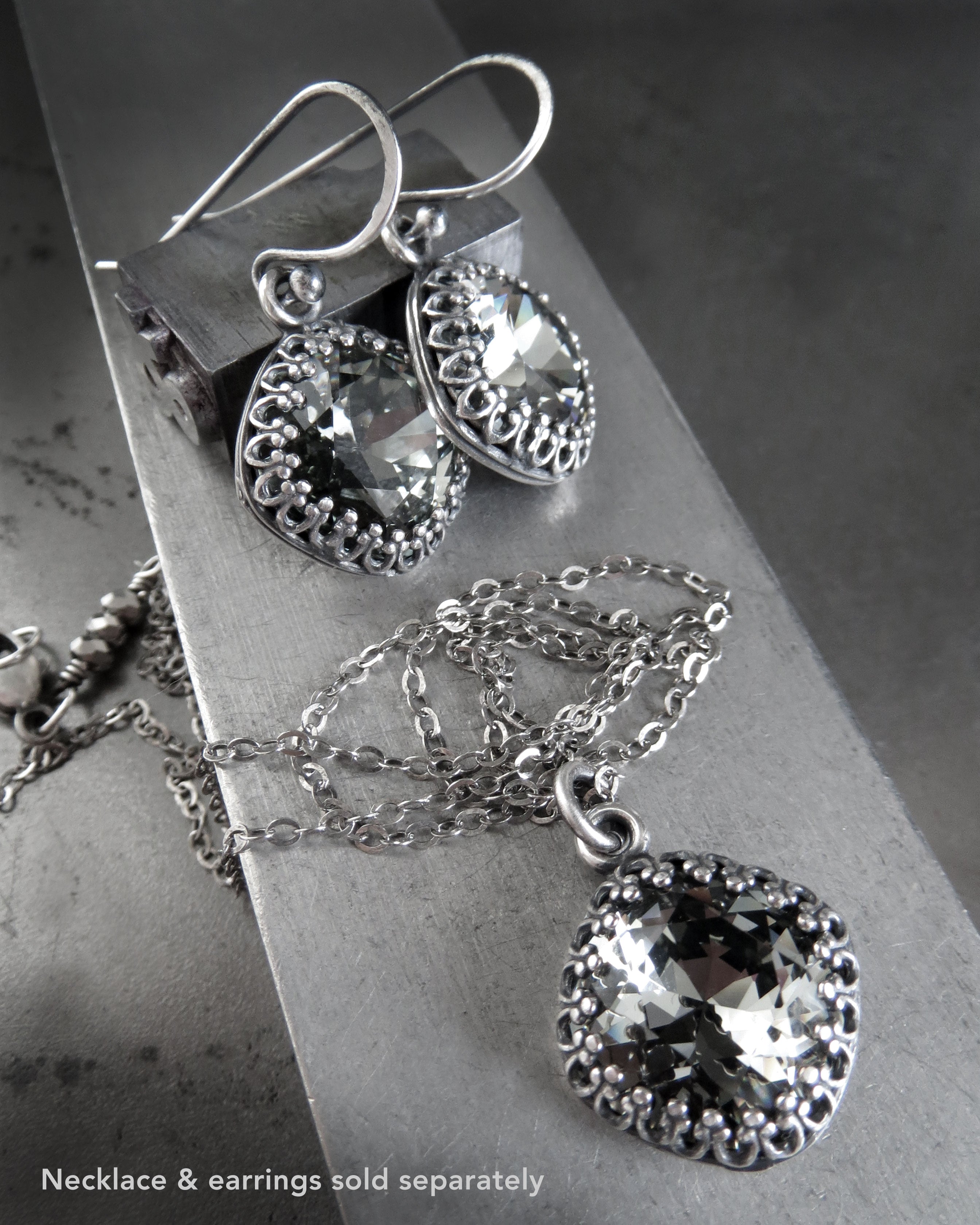 ETERNITY - Black Diamond Crystal Earrings in Vintage Style Crown Bezels