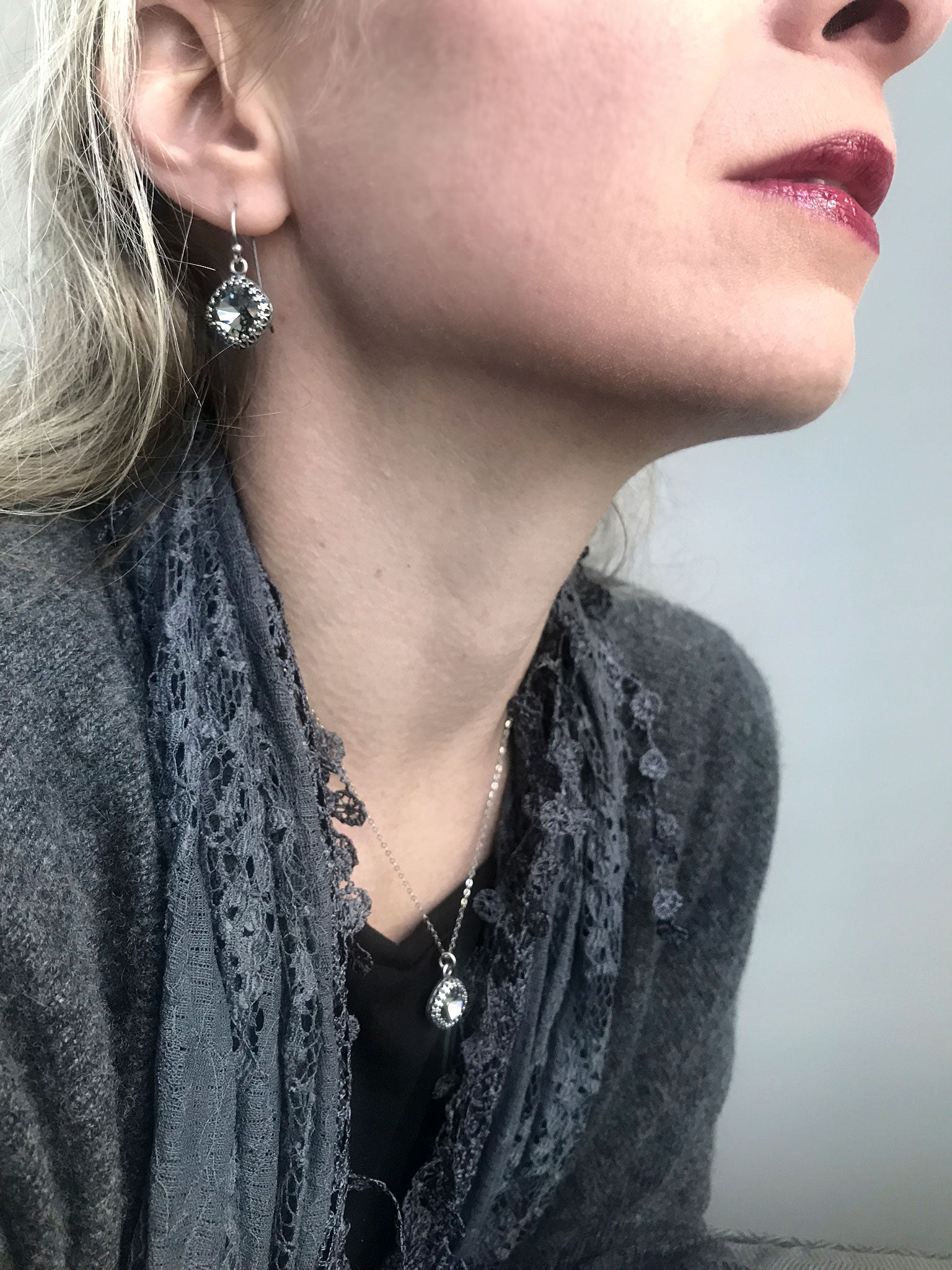 ETERNITY - Black Diamond Crystal Earrings in Vintage Style Crown Bezels