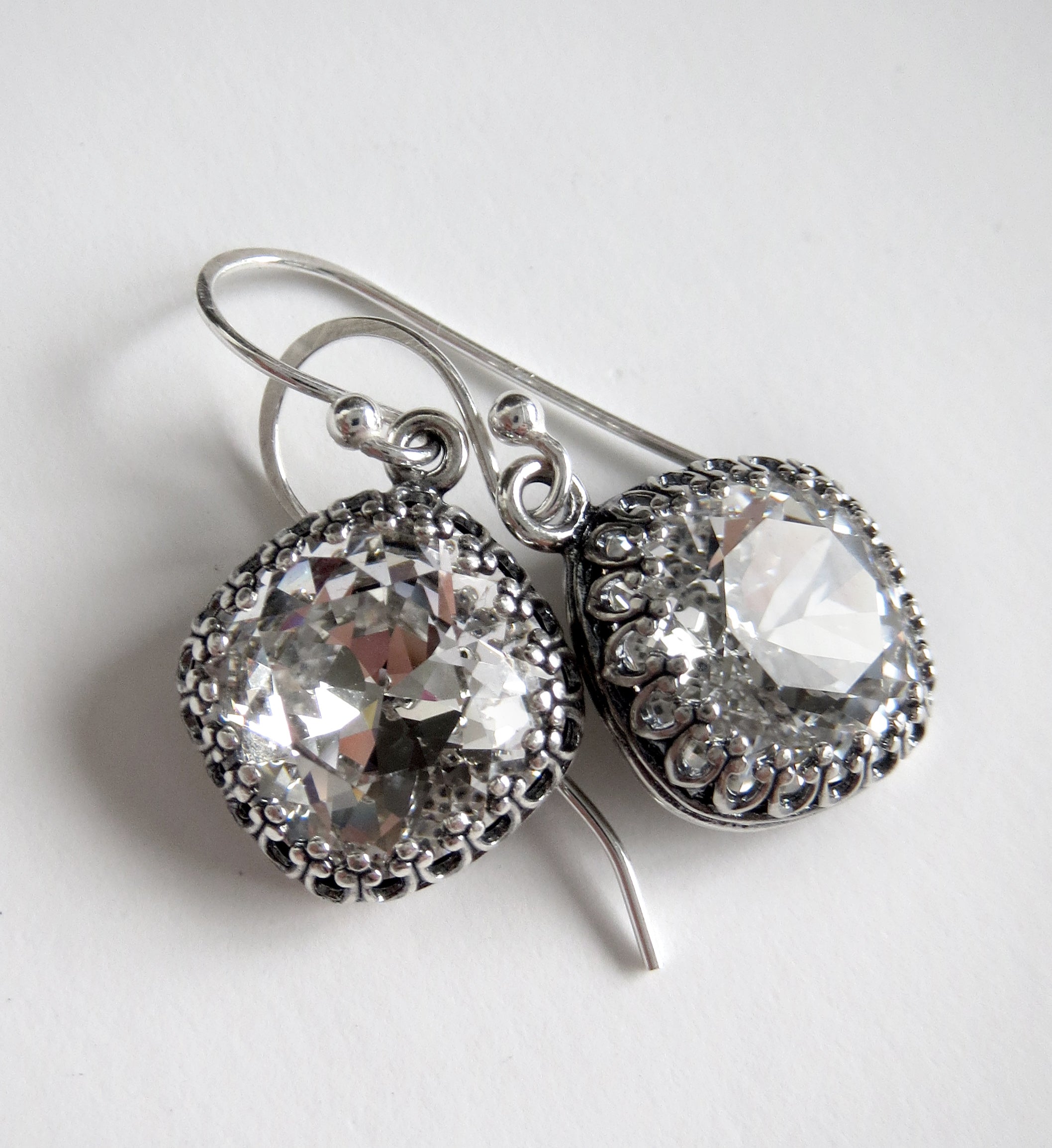 FOREVER - Vintage Style Clear Crystal Earrings with Crown Bezels