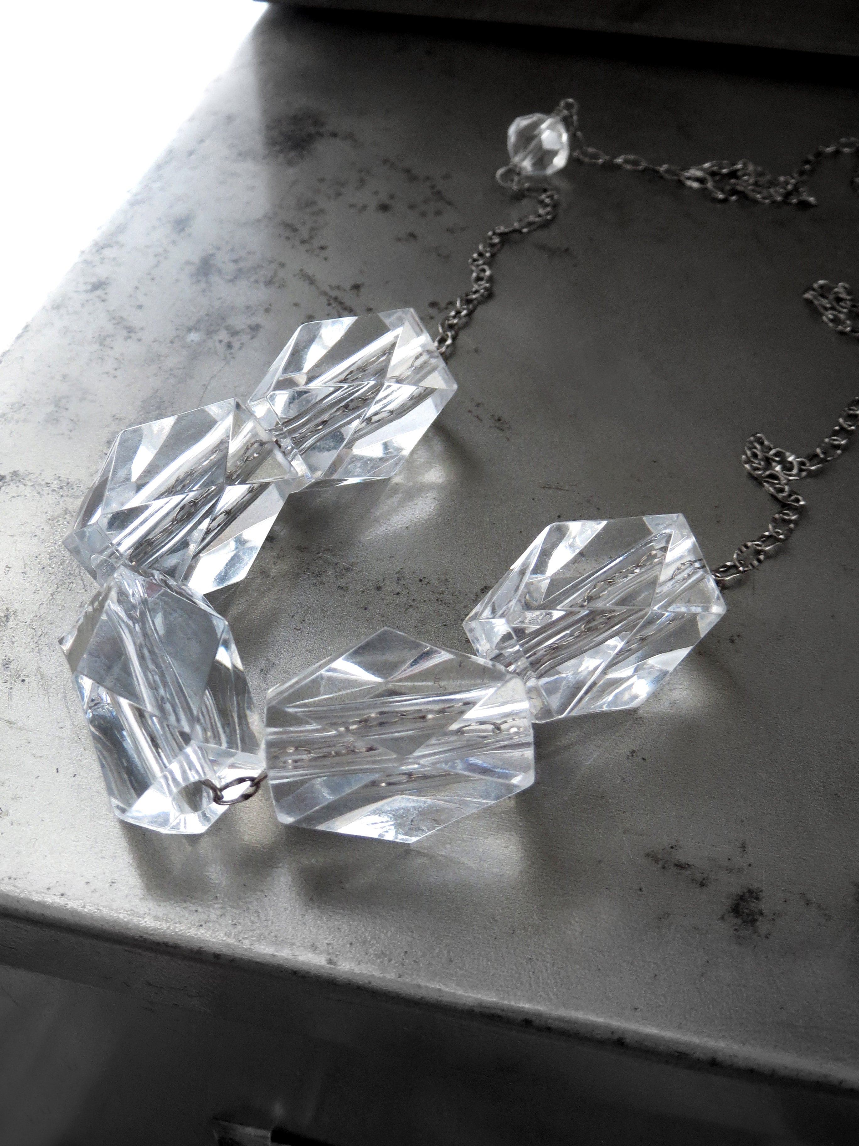 ICE CUBE - Long Clear Acrylic Chunky Cube Necklace