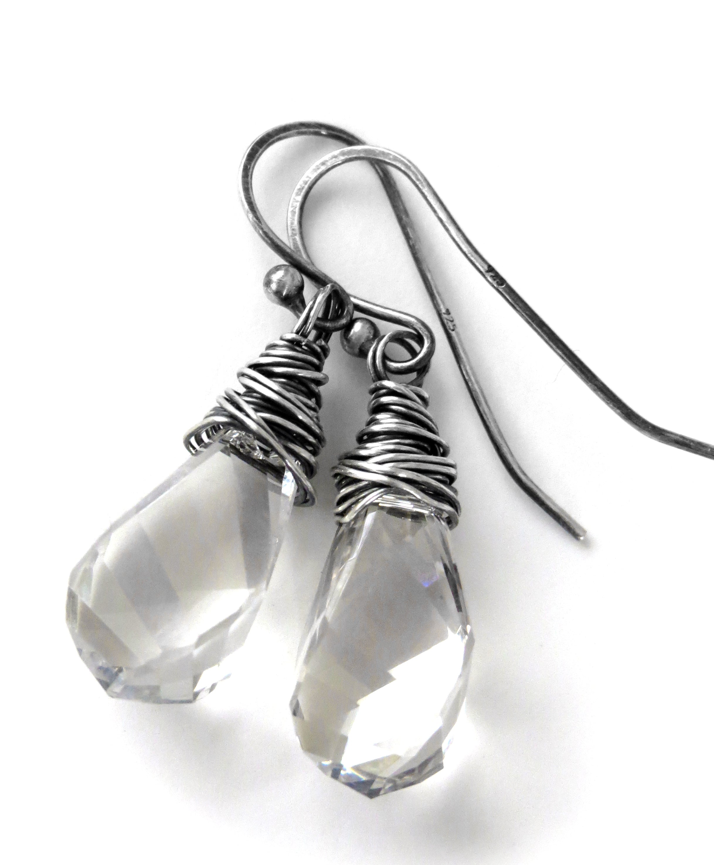 HELIX - Sterling Silver Wrapped Earrings with Spiral-Faceted Crystal