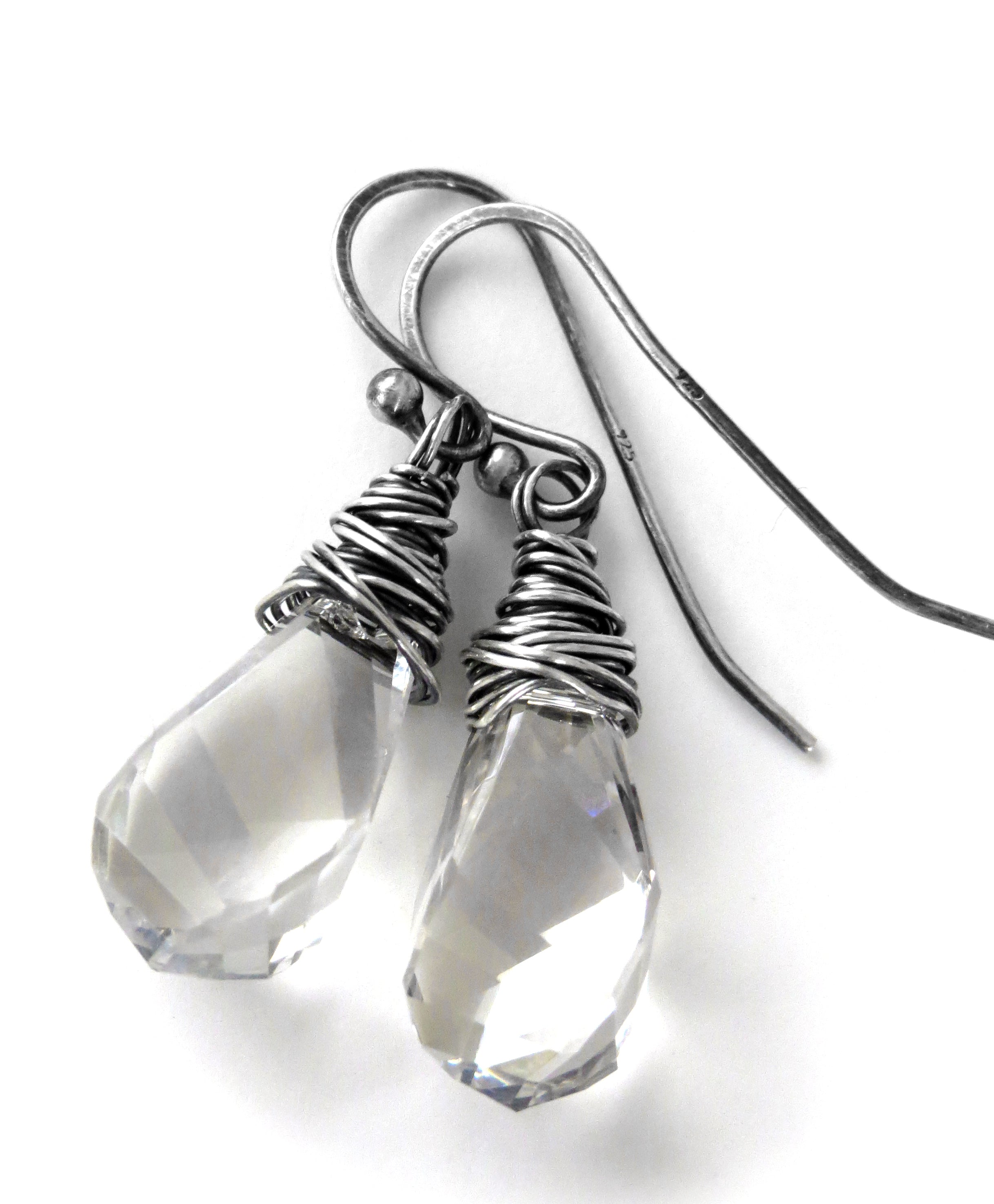 HELIX - Sterling Silver Wrapped Earrings with Clear  Crystal