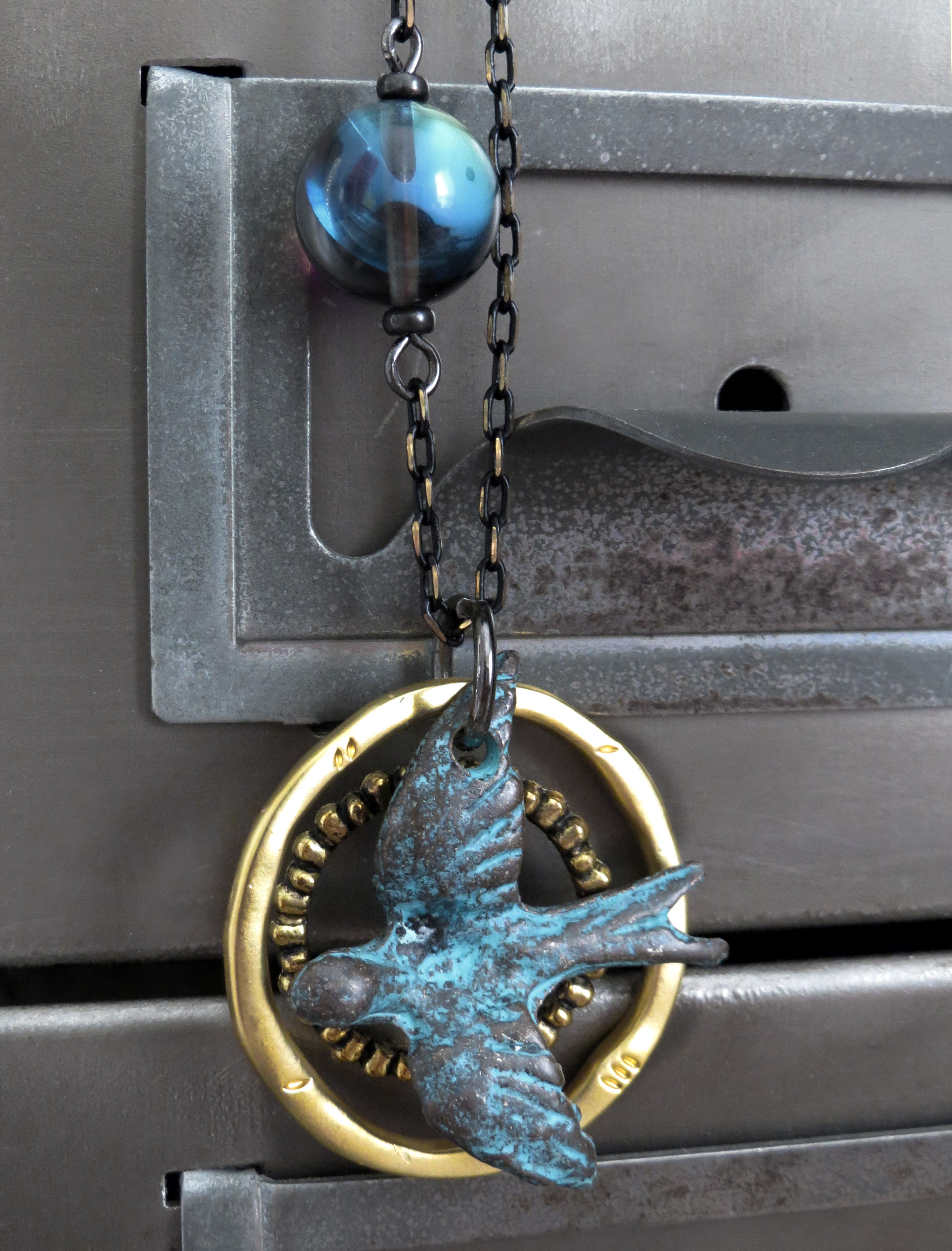 FREE SPIRIT - Flying Bird Pendant Necklace with Earthy Patina