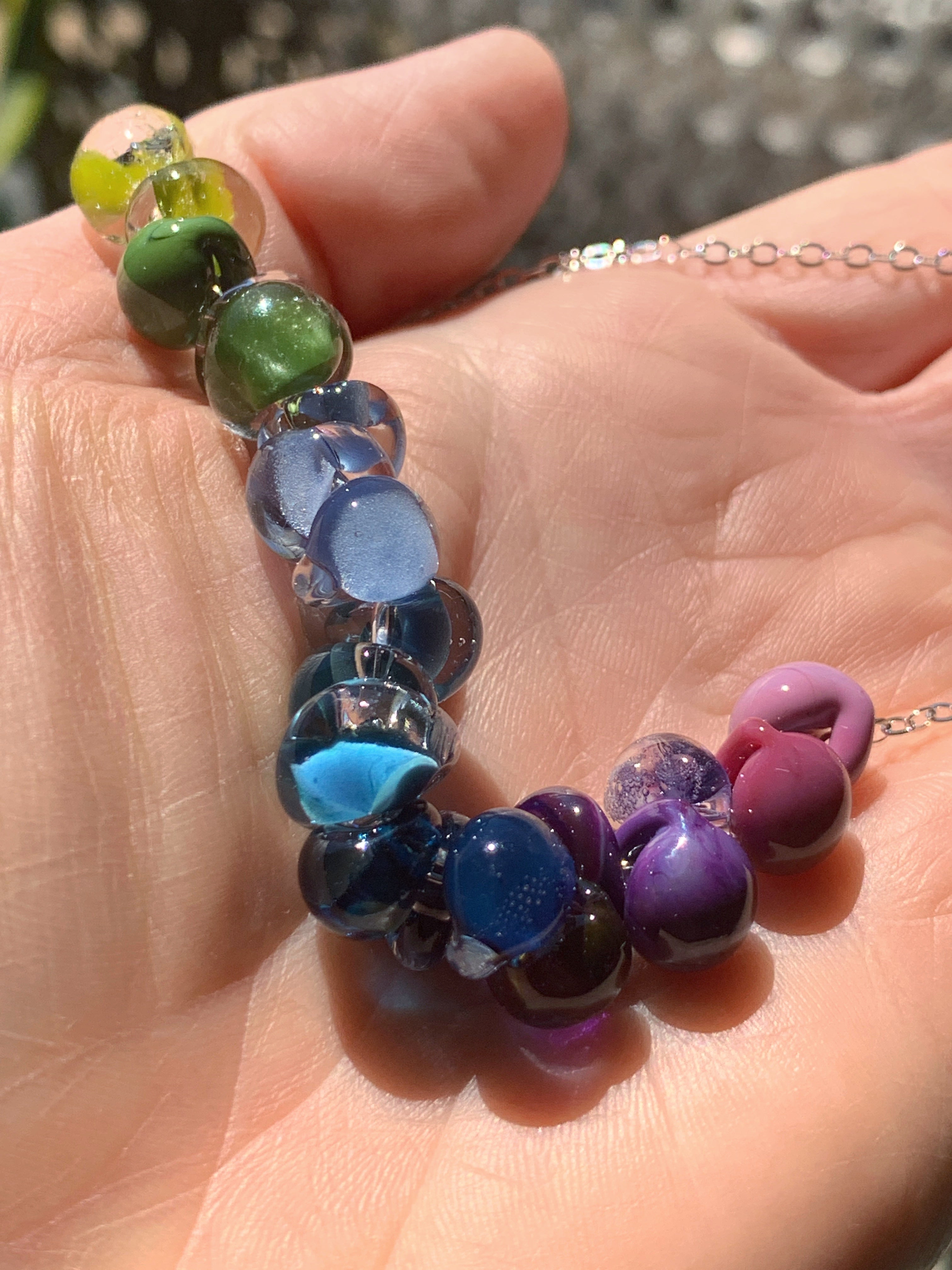 Ombre Glass Drop Necklace - Purple, Blue, Aqua & Green