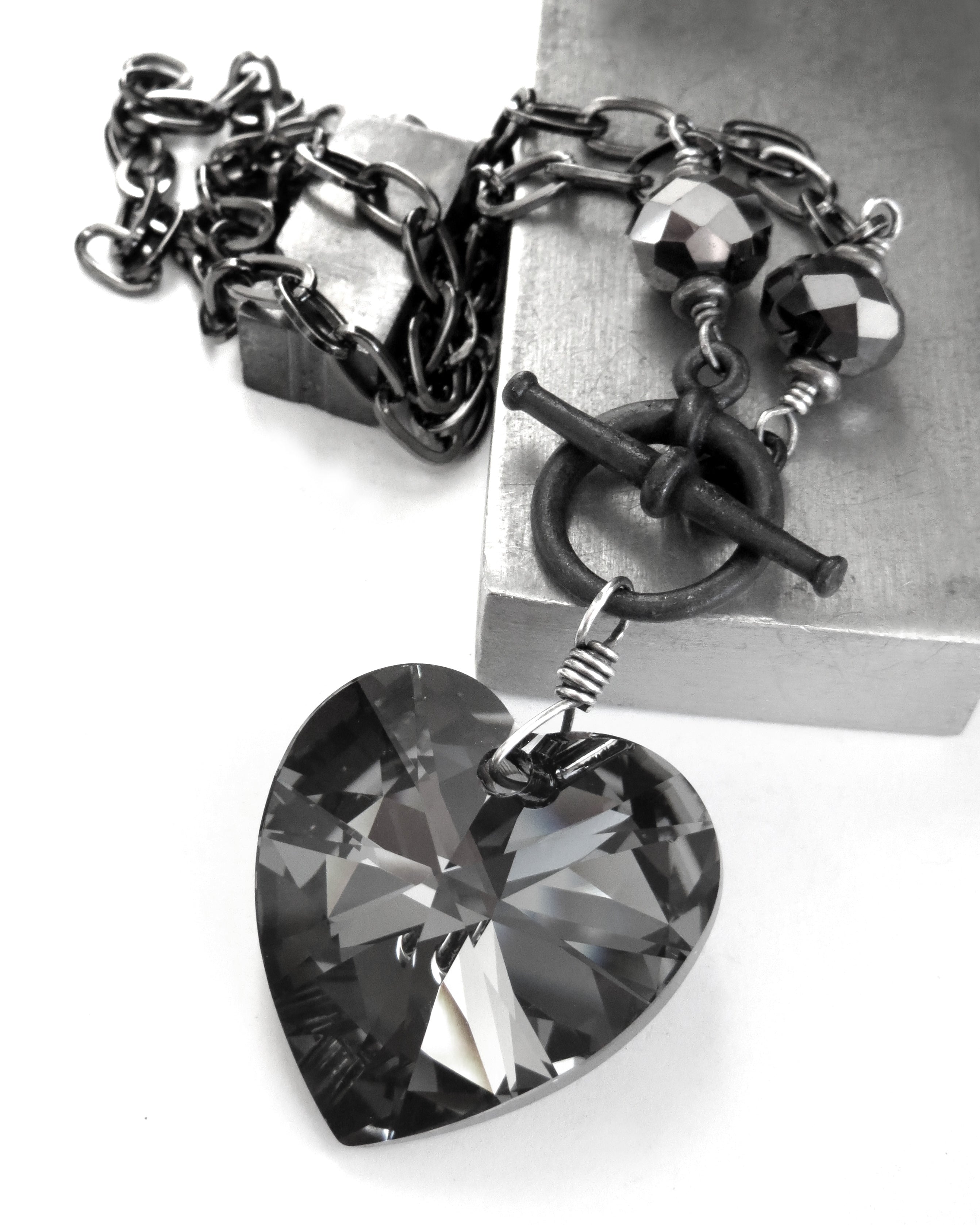 TOUGH LOVE - Large Black Crystal Heart Necklace