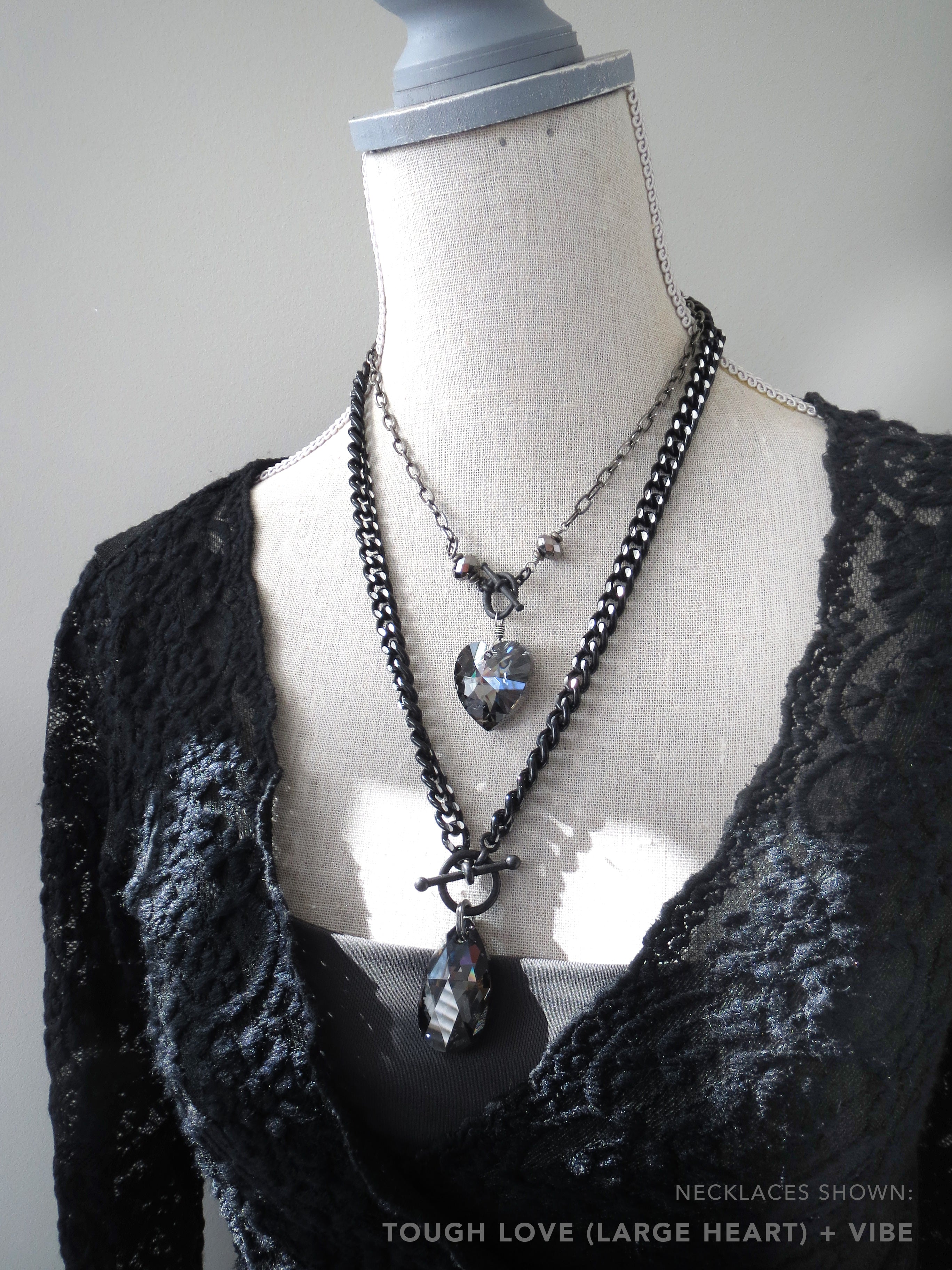 TOUGH LOVE - Large Black Crystal Heart Necklace