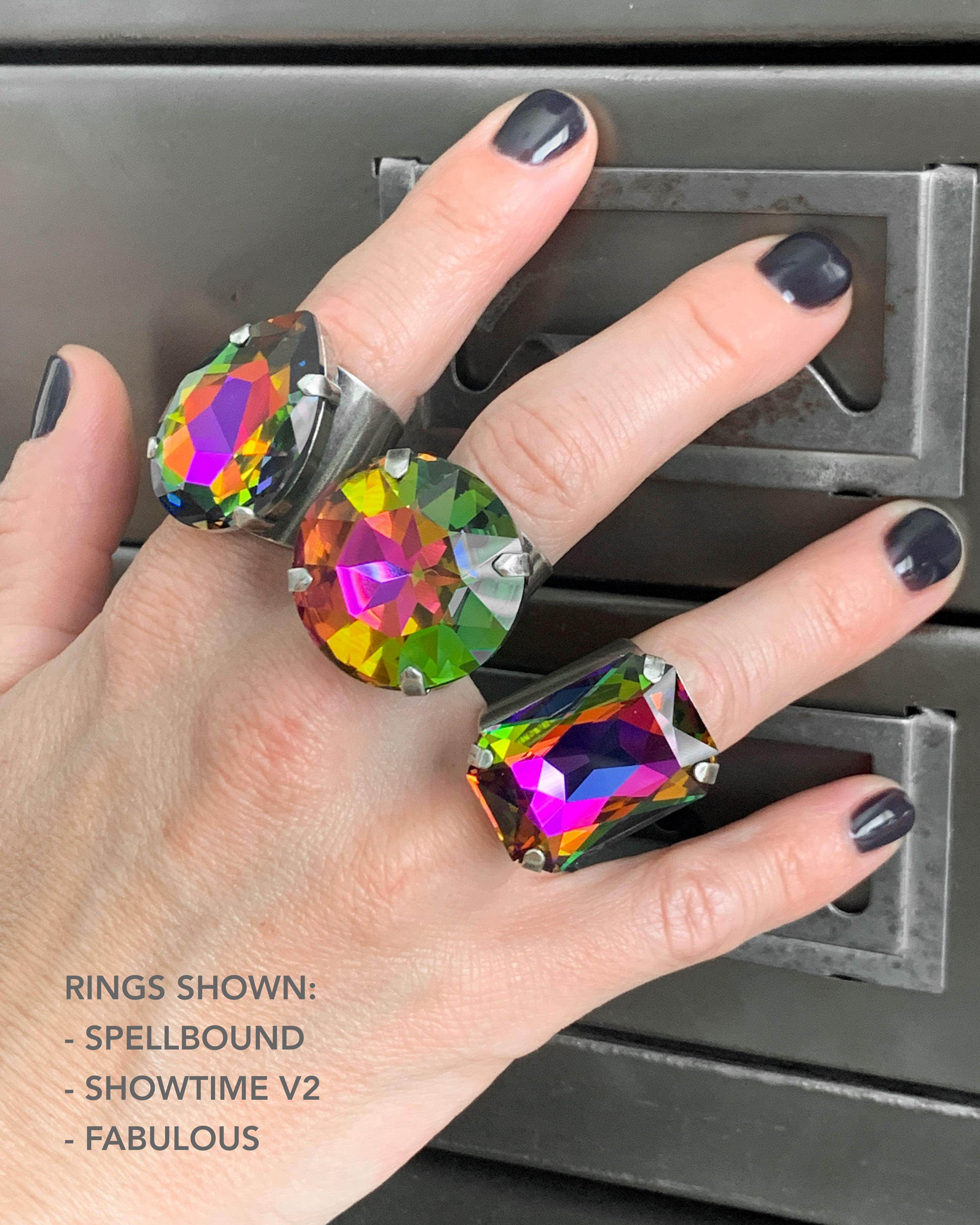 SHOWTIME V2 - Large Round Rainbow Crystal Ring