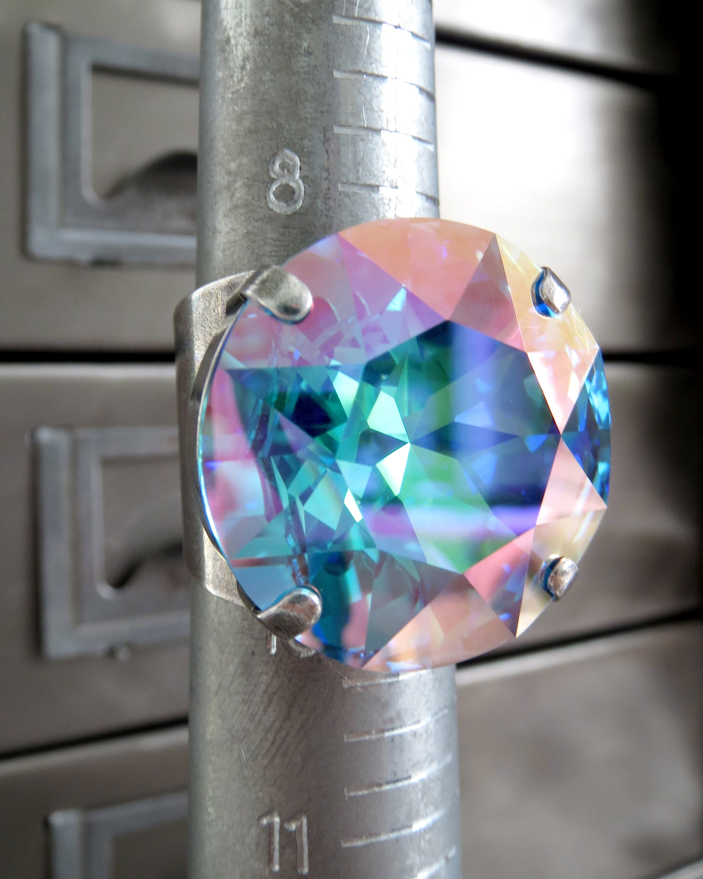 ENCORE Large Shimmering Aqua Crystal Cocktail Ring, Drag Queen Jewelry ...