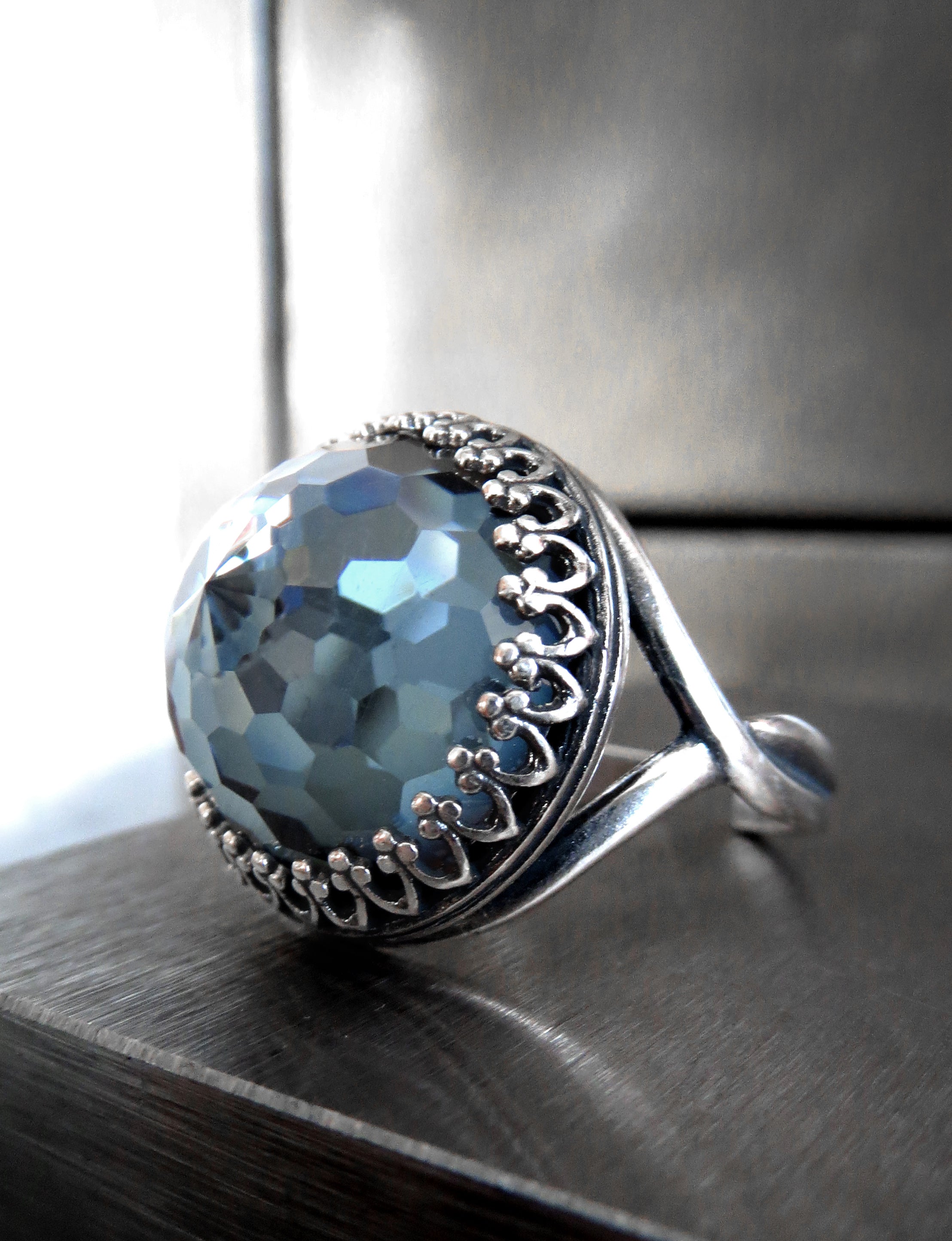 WINDOW to the SOUL V2 - Vintage Crystal Ring in Slate Blue
