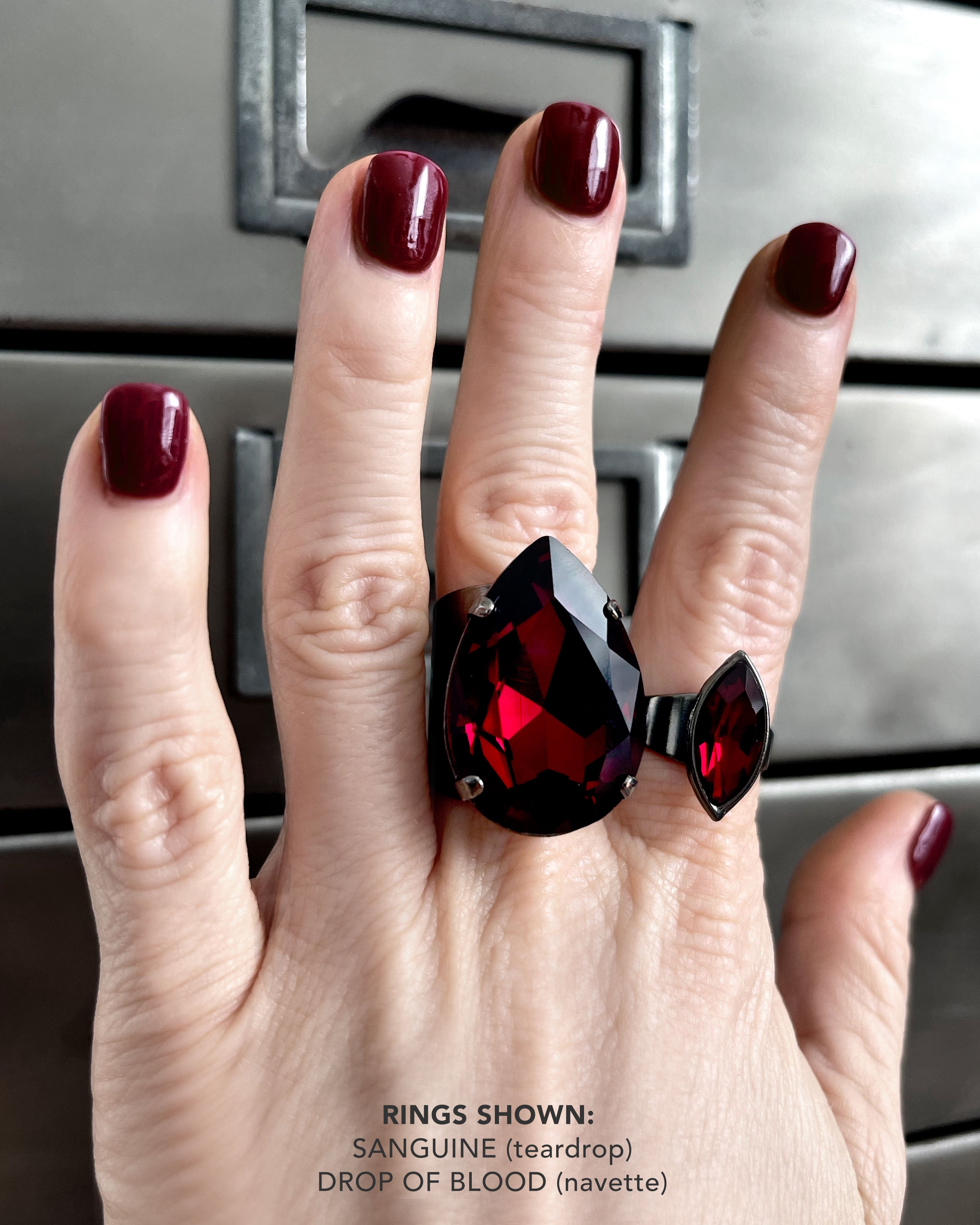 DROP of BLOOD - Gothic Deep Red Crystal Ring