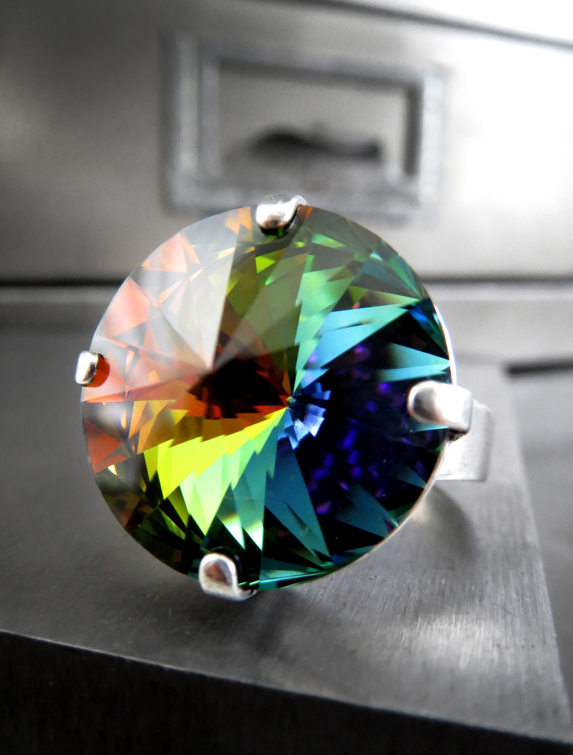 Round Rainbow Crystal Ring
