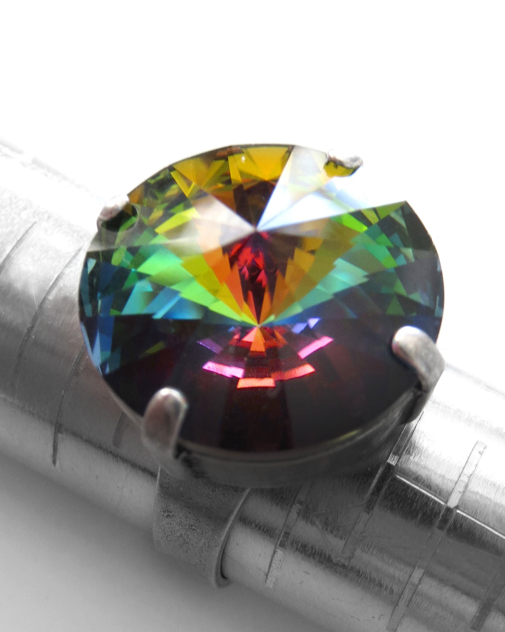 Round Rainbow Crystal Ring