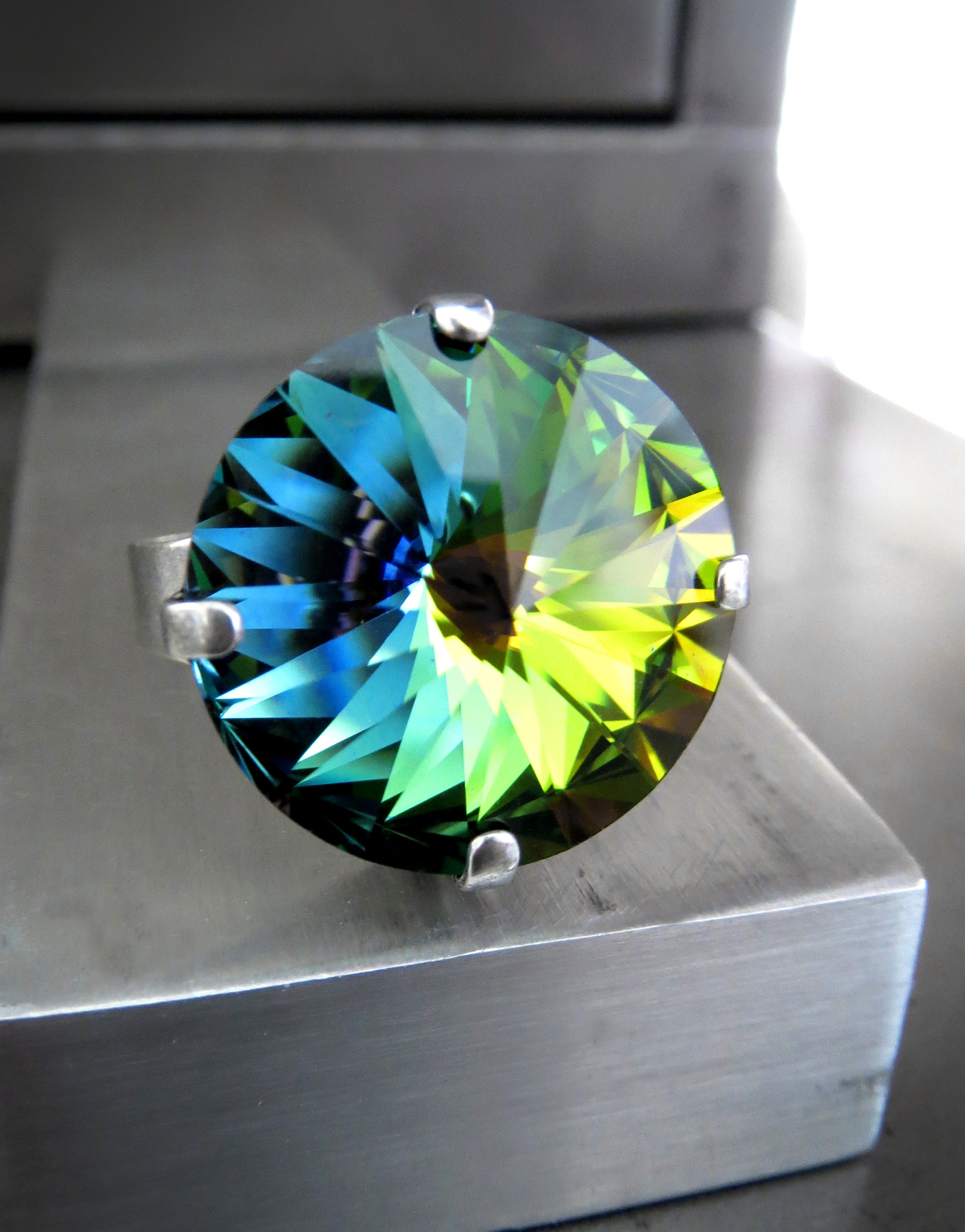 Round Rainbow Crystal Ring
