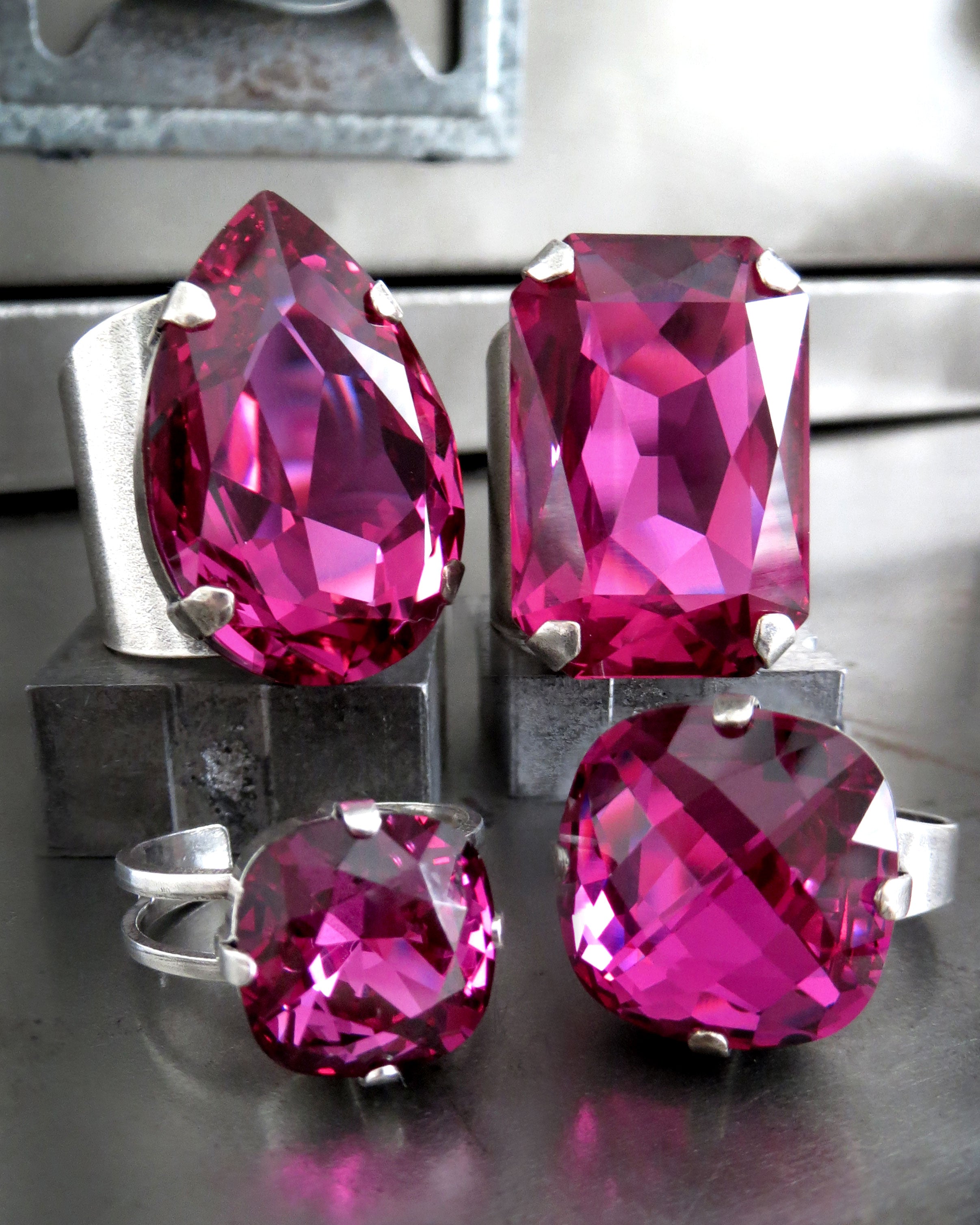 LUSCIOUS - Large Magenta Crystal Teardrop Cocktail Ring