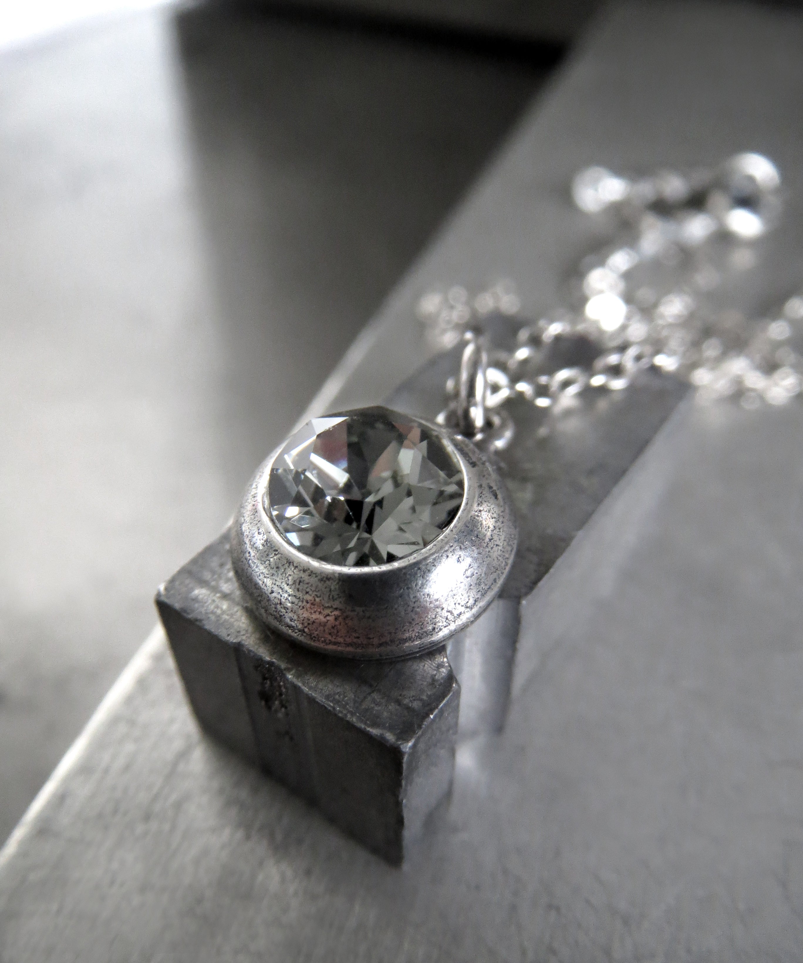 Ultra Modern Minimalist Crystal Necklace and Earring Set - Black Diamond