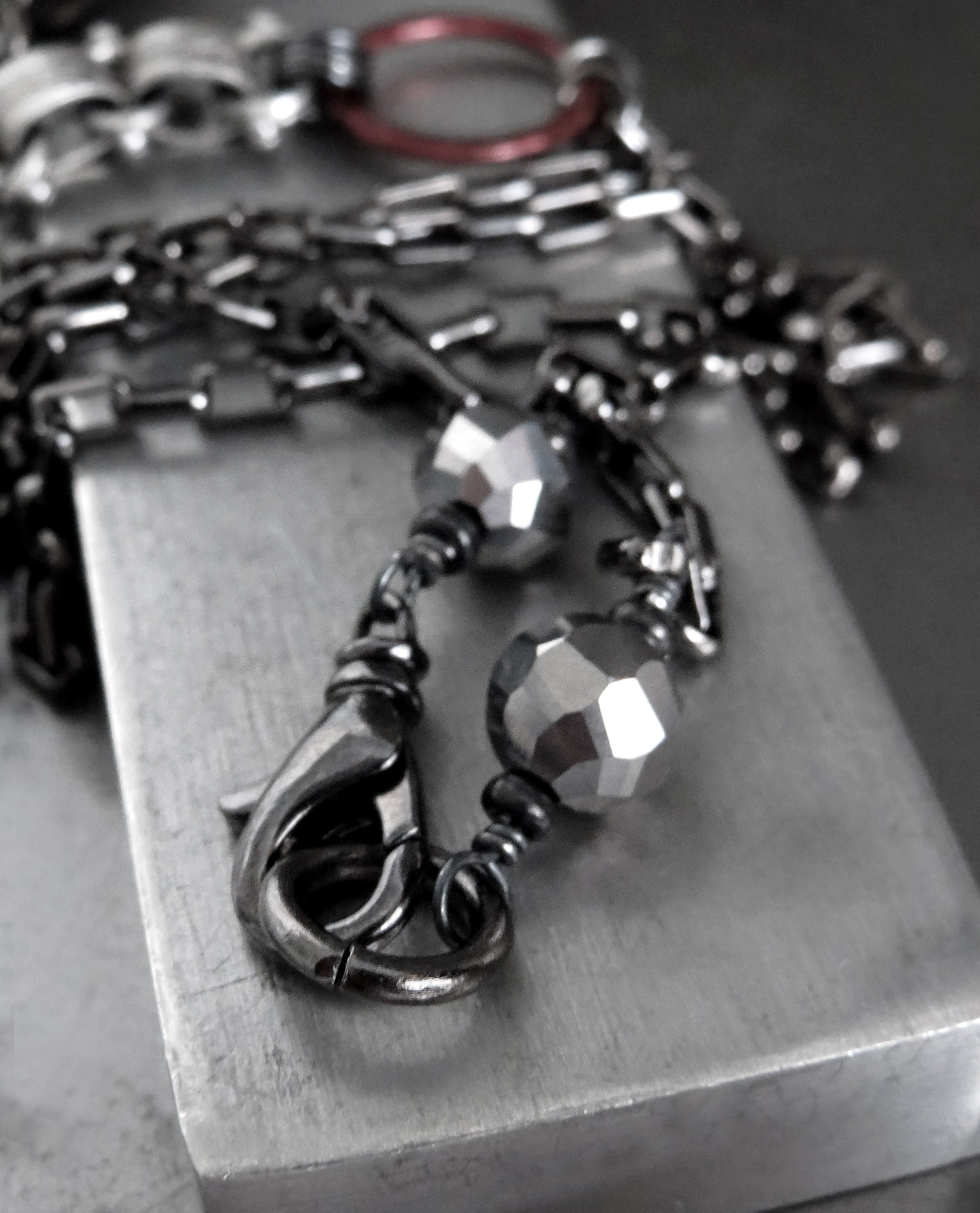 VICTORY - Long Y Necklace with Large Gunmetal Spike with Vintage Style Chain