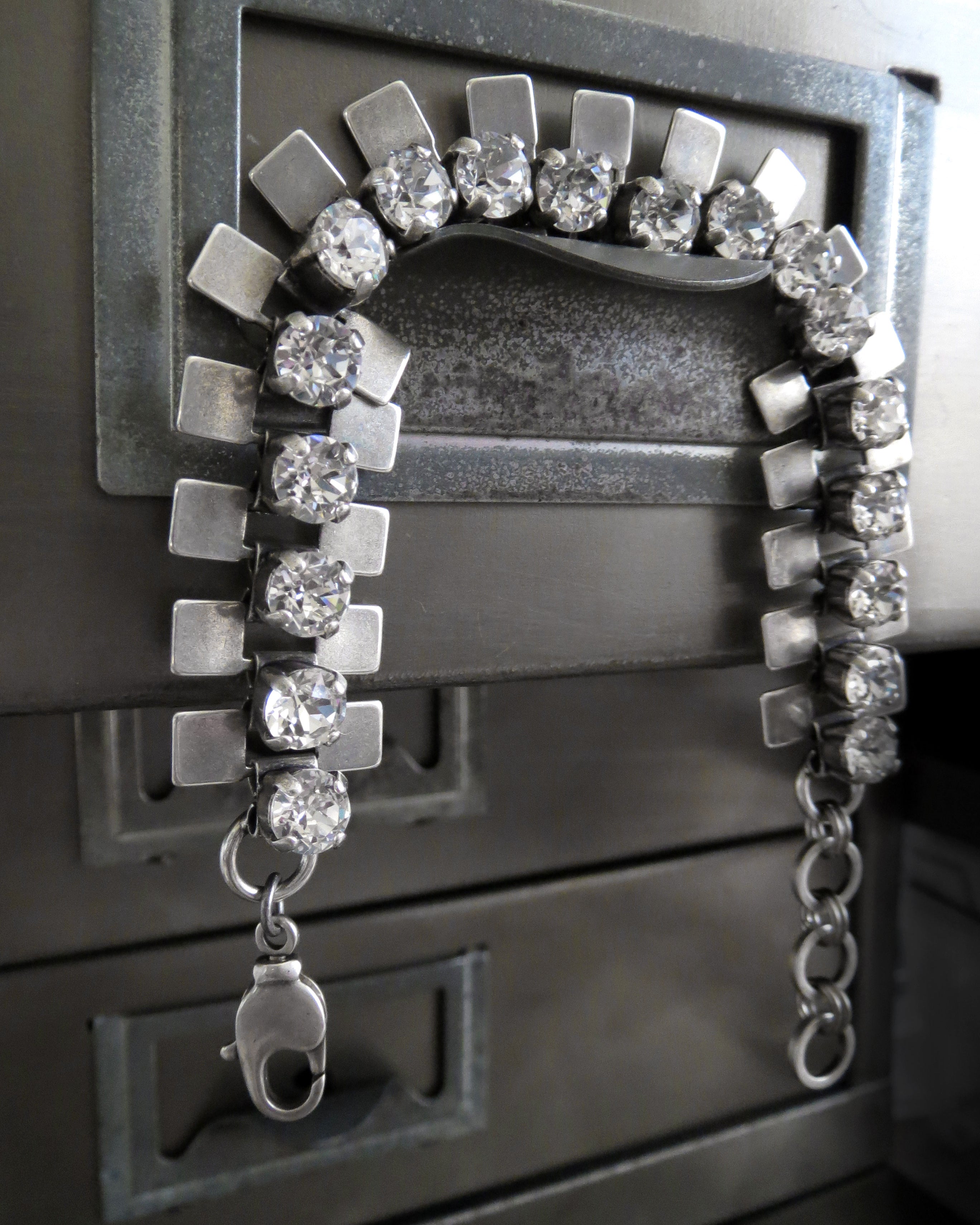 MOVEMENT - Industrial Style Bracelet with Clear Rhinestone Crystals