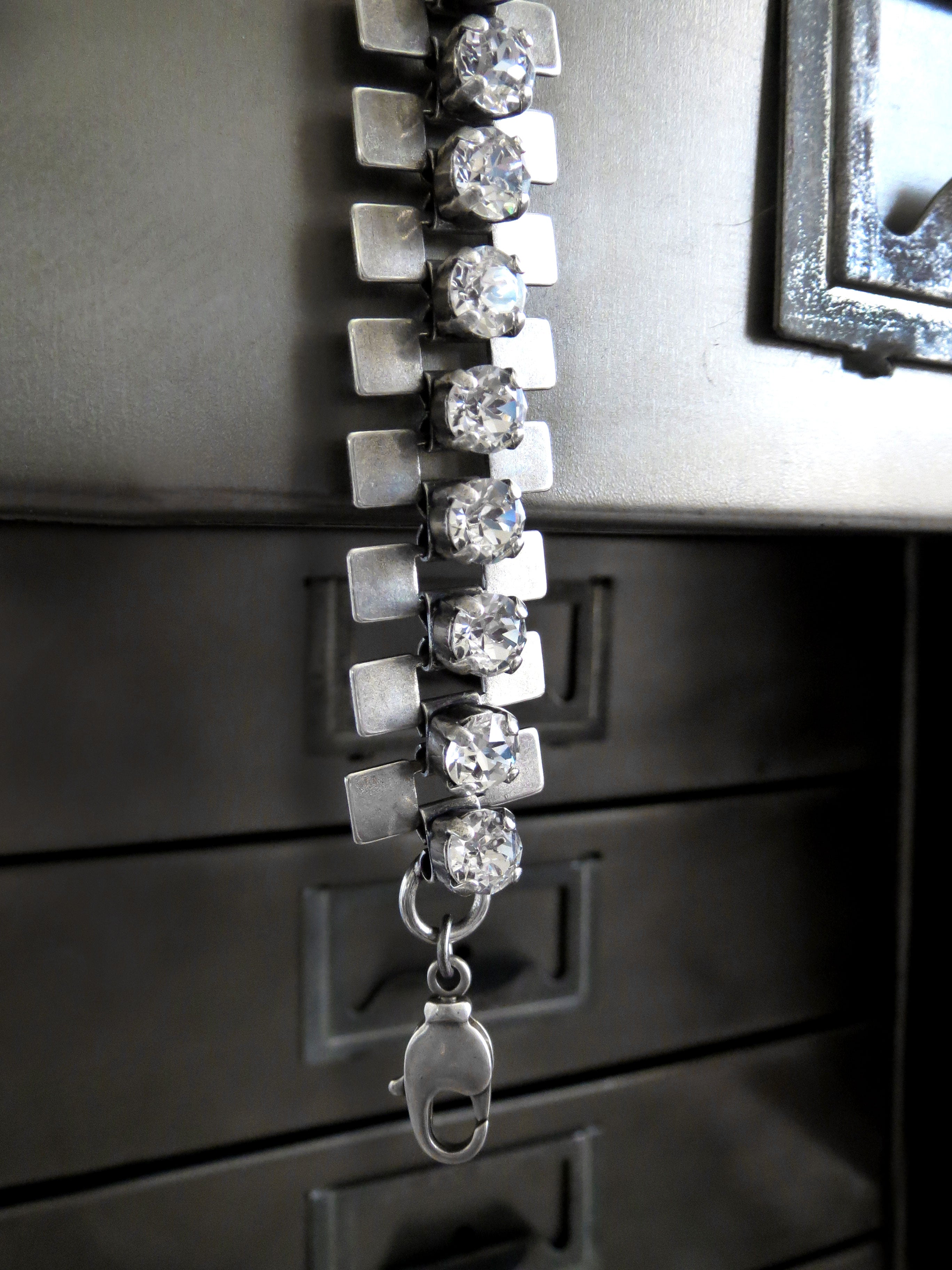 MOVEMENT - Industrial Style Bracelet with Clear Rhinestone Crystals