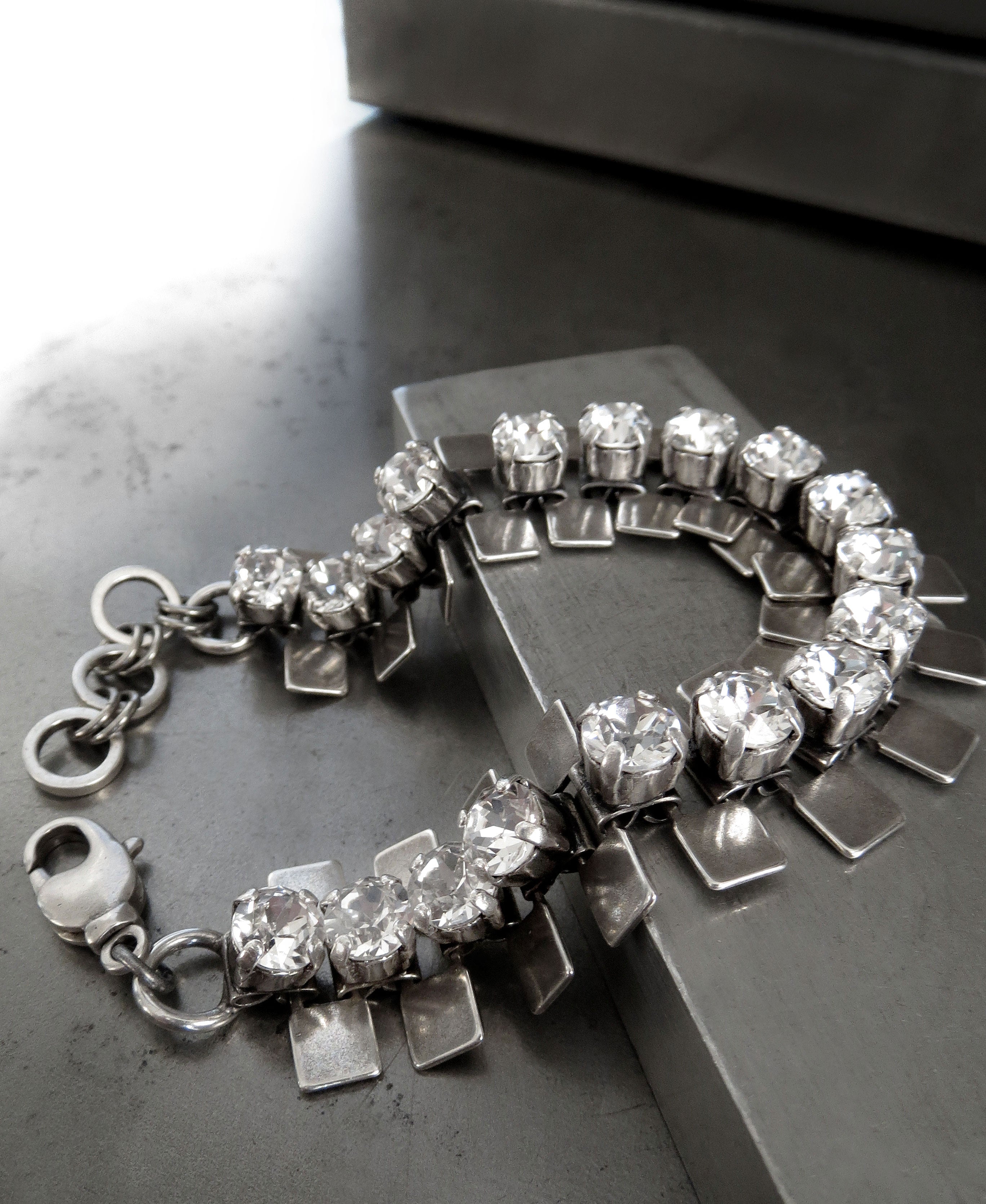 MOVEMENT - Industrial Style Bracelet with Clear Rhinestone Crystals