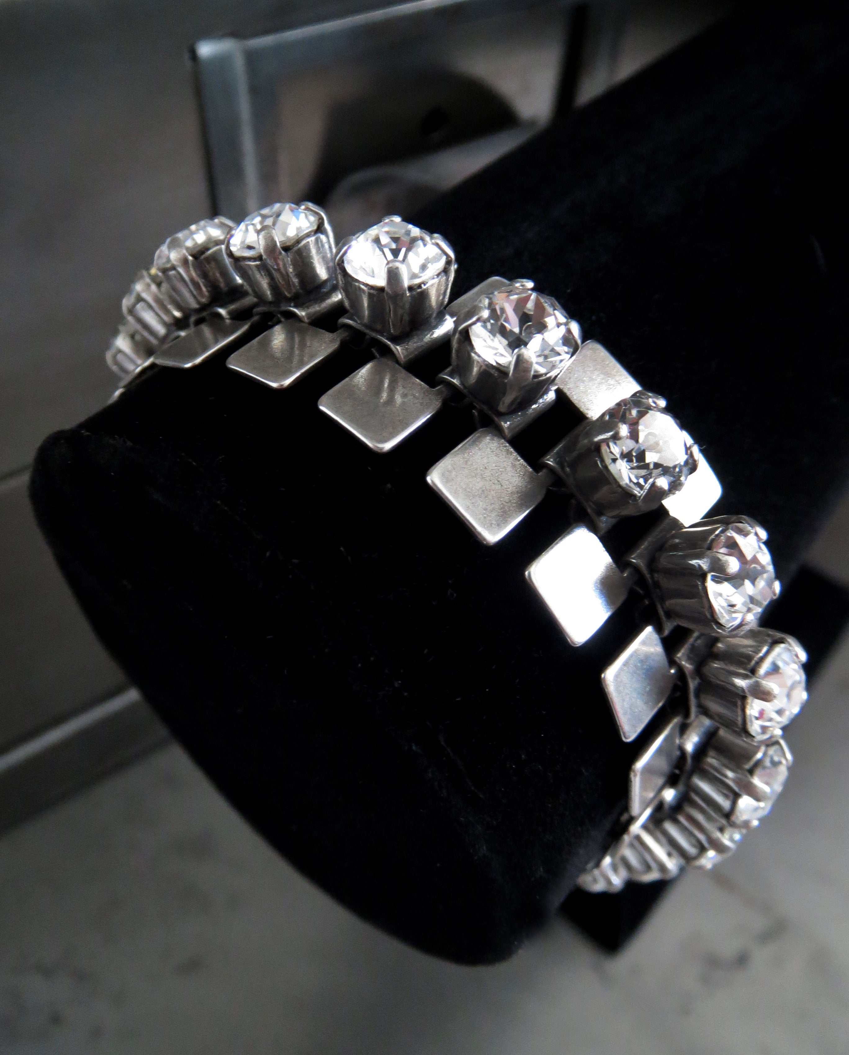 MOVEMENT - Industrial Style Bracelet with Clear Rhinestone Crystals