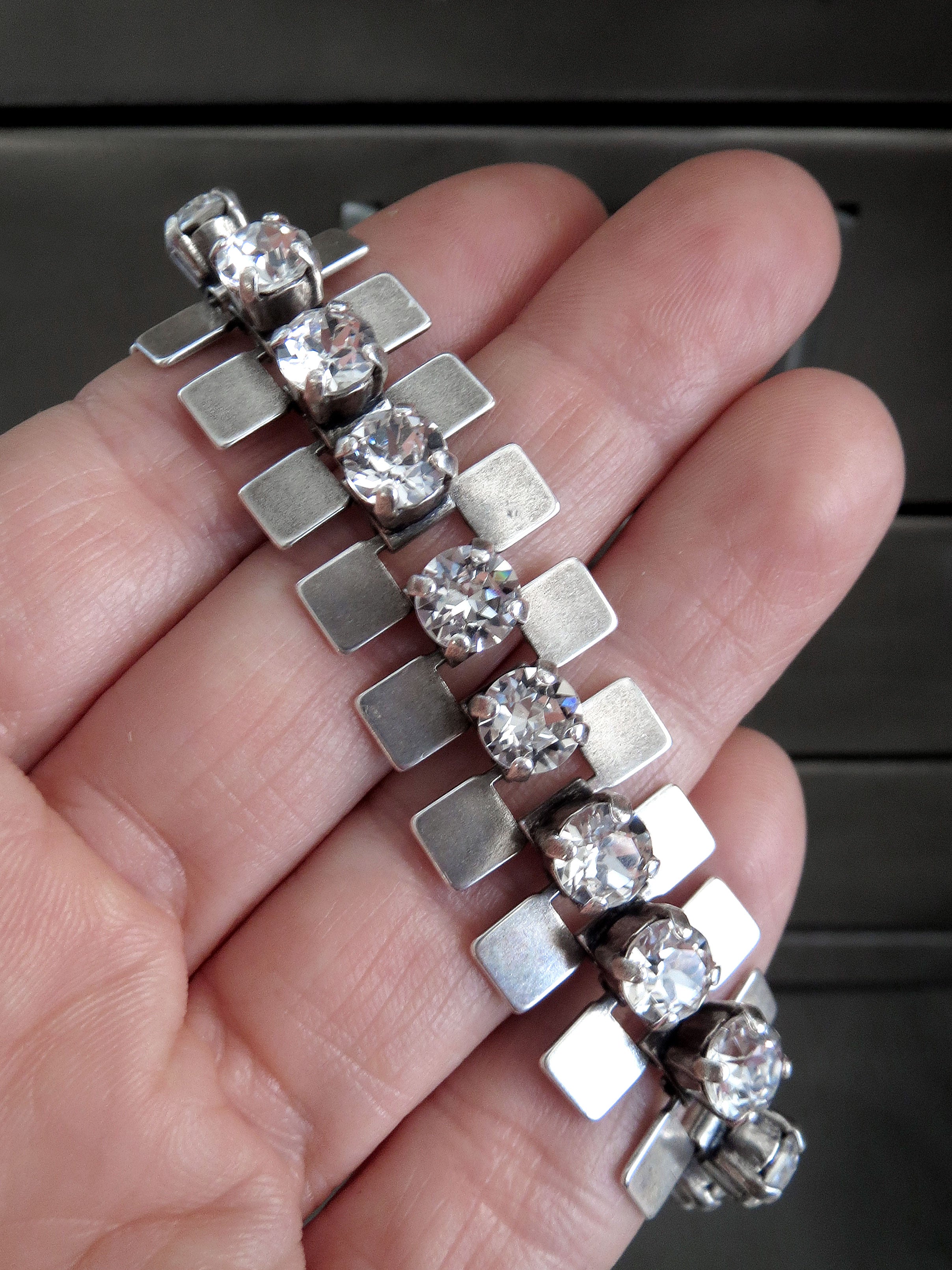 MOVEMENT - Industrial Style Bracelet with Clear Rhinestone Crystals