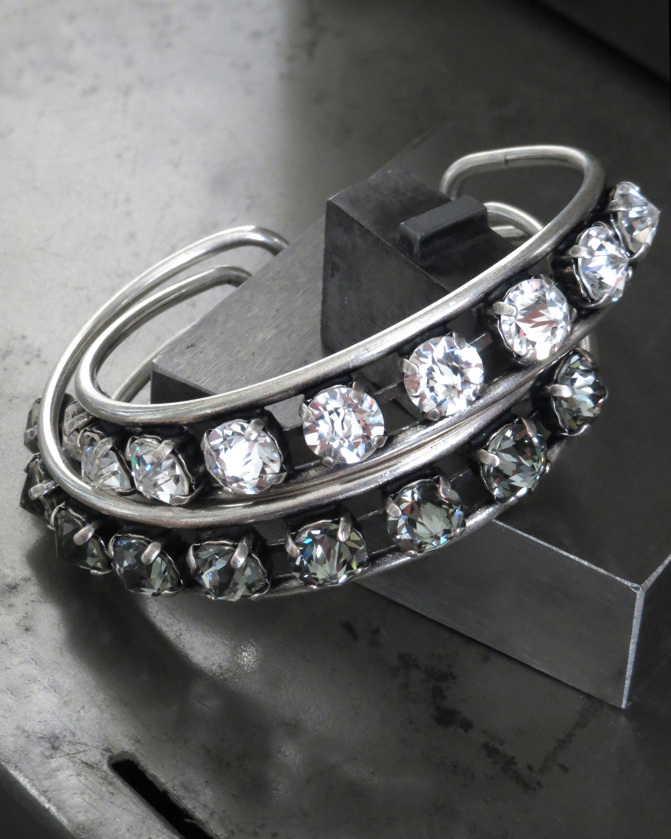 SPLIT PERSONALITY - Rhinestone Bangle Bracelet in Black Diamond or Clear Crystal