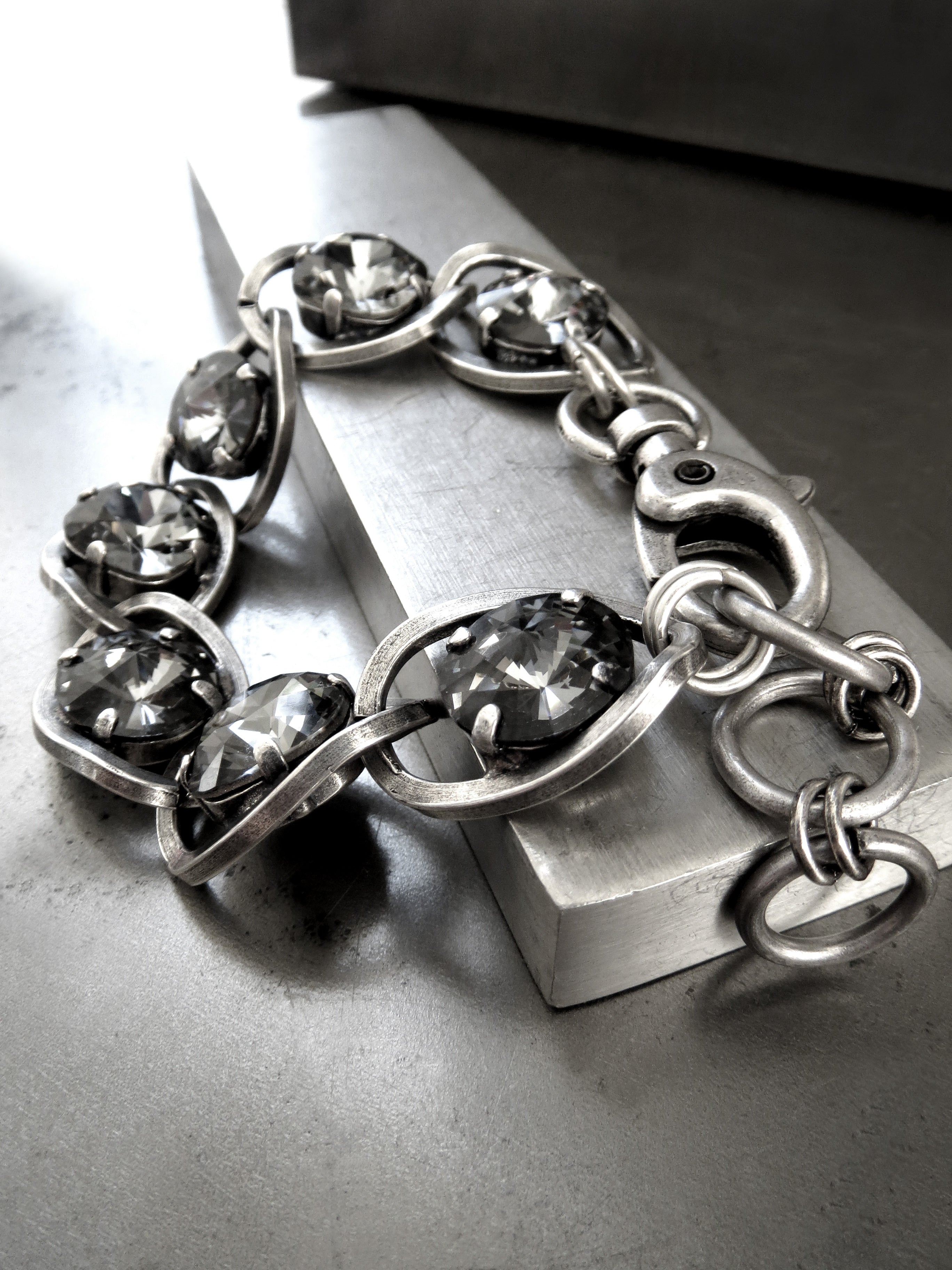 Midnight Black Crystal Bracelet with Chunky Chain
