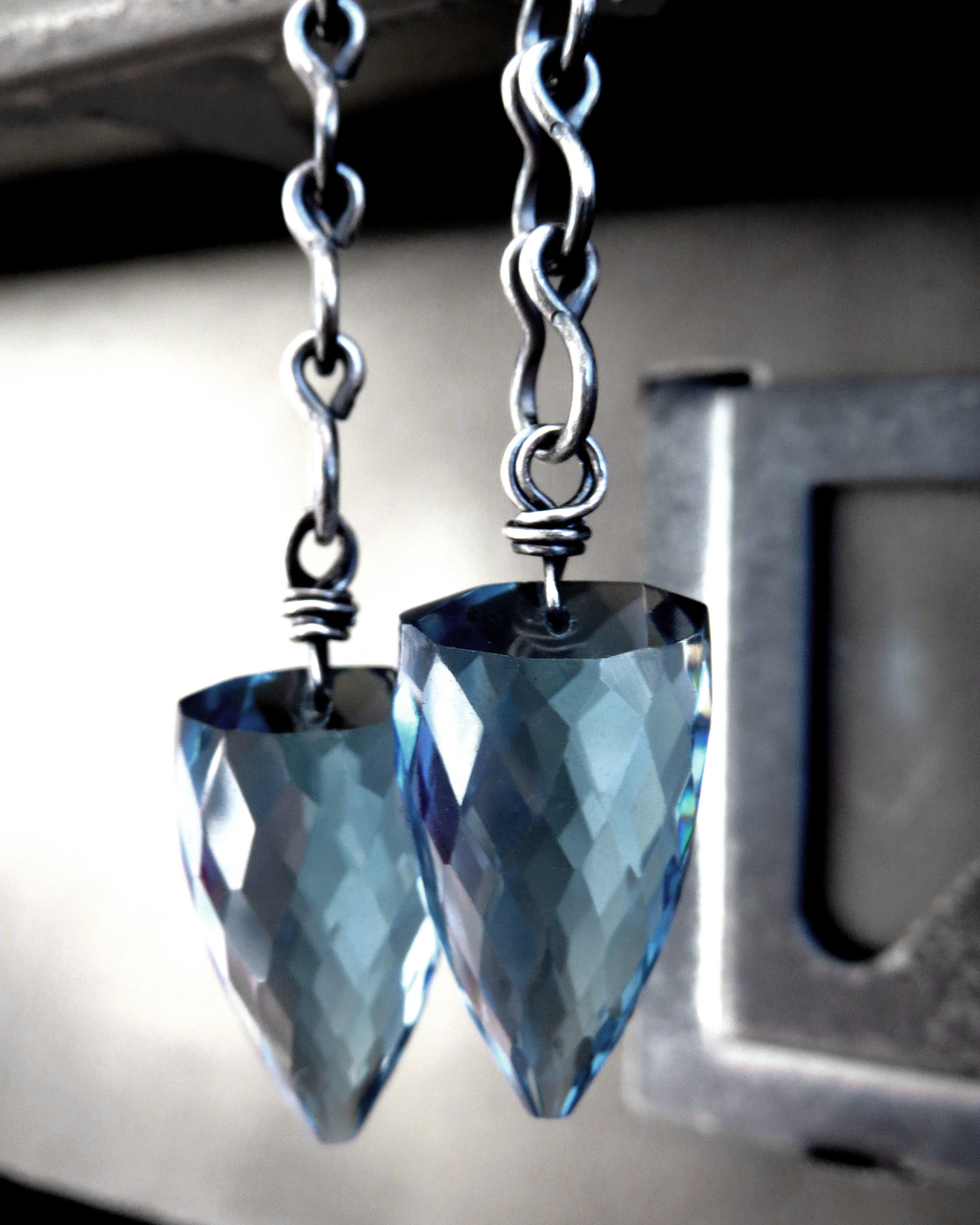 LONDON BLUE - Hydro-Quartz Bullet Earrings with Oxidized Sterling Silver