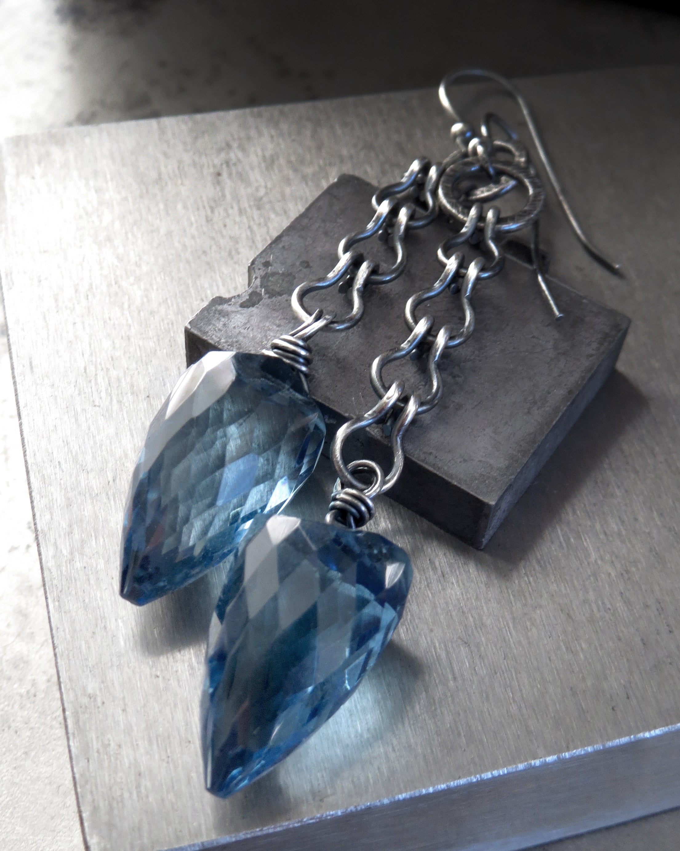 LONDON BLUE - Hydro-Quartz Bullet Earrings with Oxidized Sterling Silver