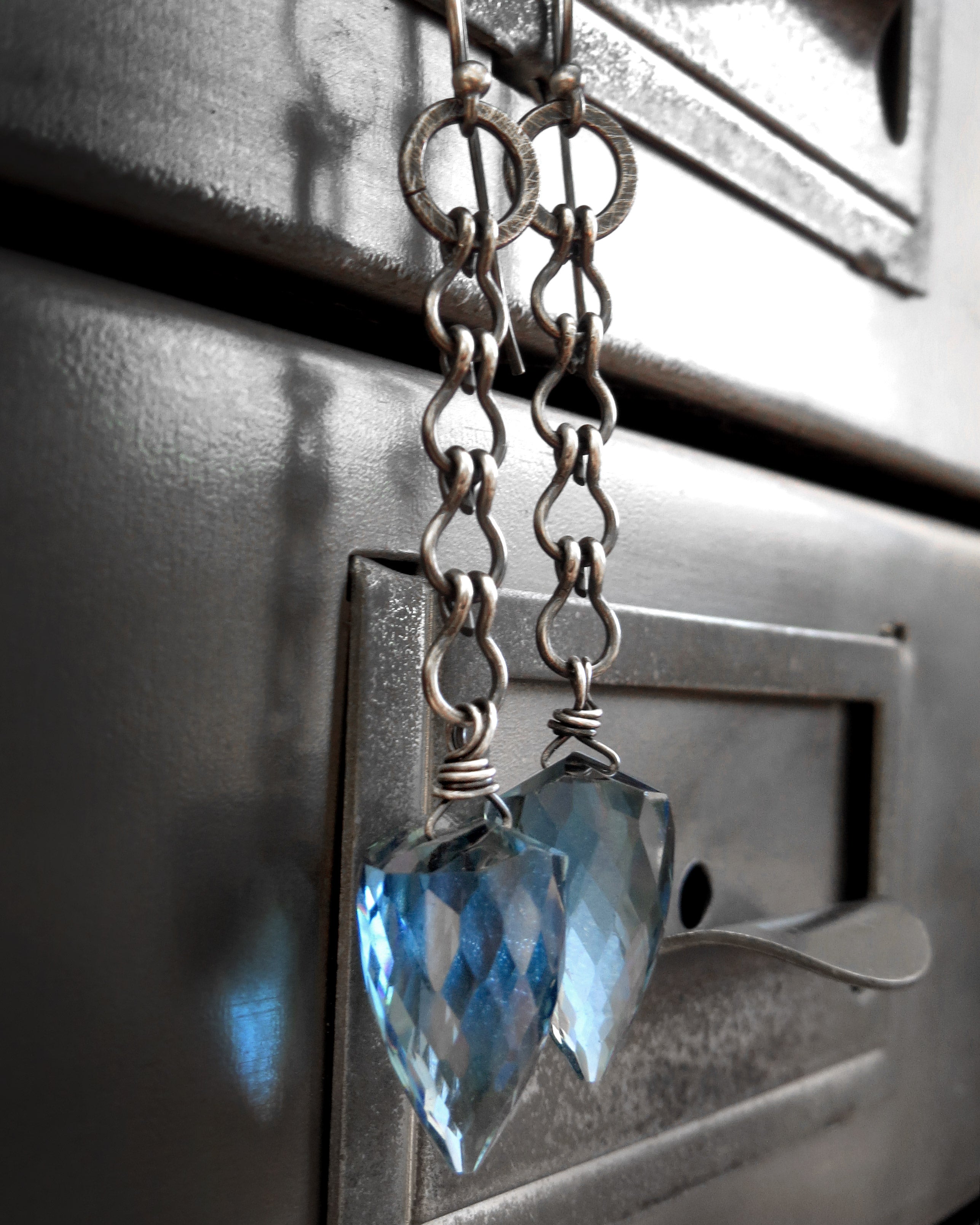 LONDON BLUE - Hydro-Quartz Bullet Earrings with Oxidized Sterling Silver