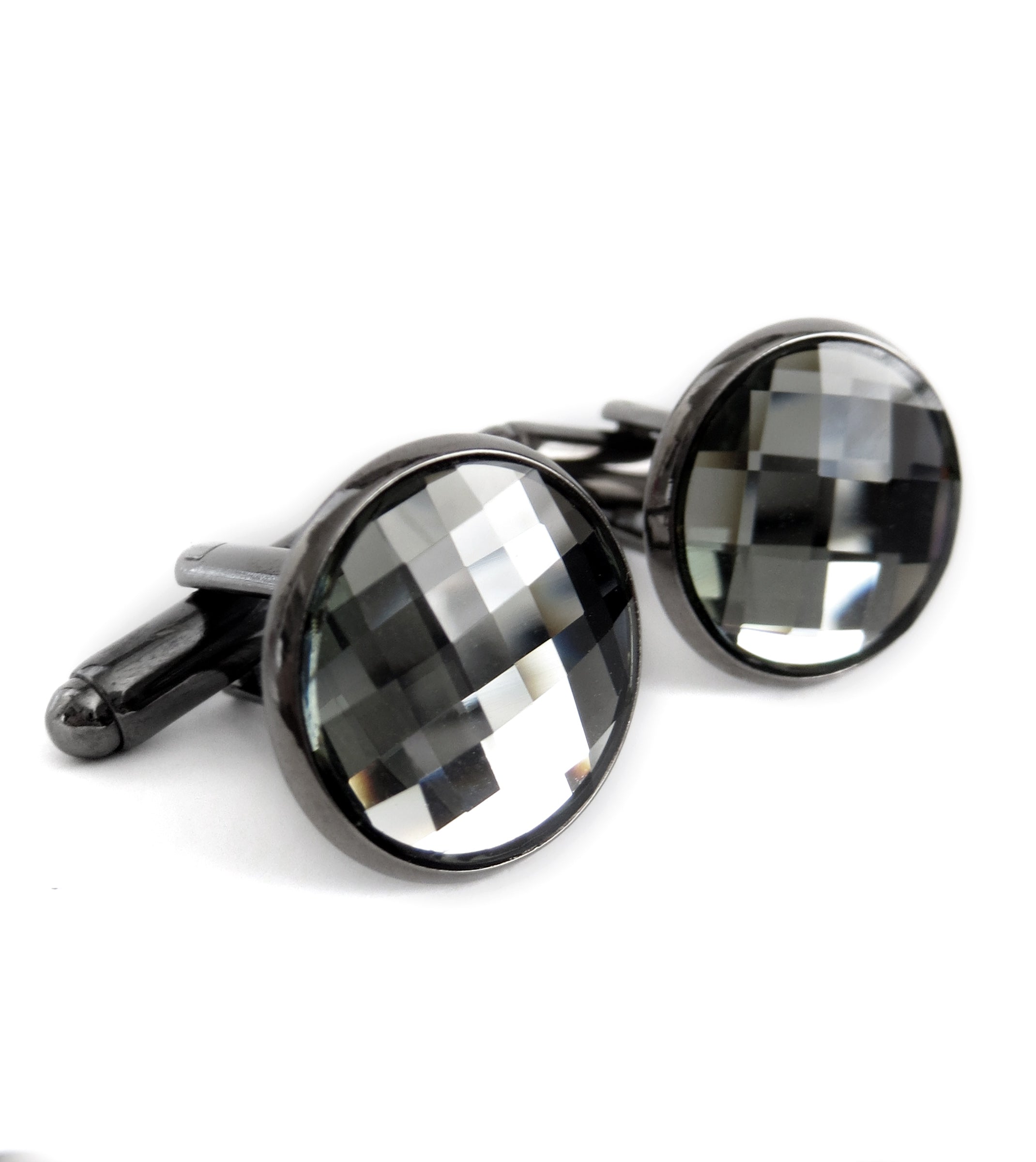 MIRROR - Round Crystal Cufflinks in Black Diamond