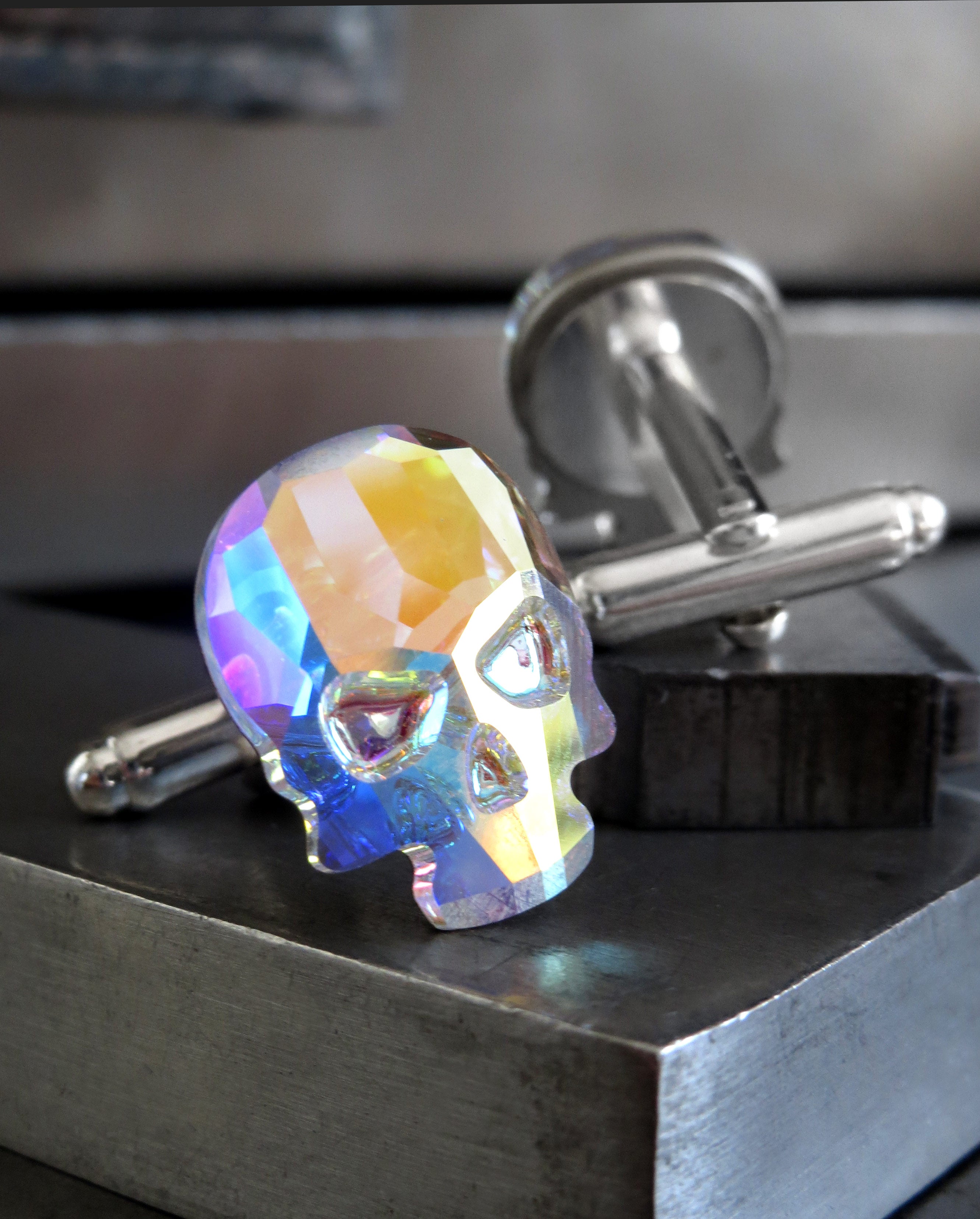 Crystal Skull Cufflinks with Dazzling Shimmer AB Crystal