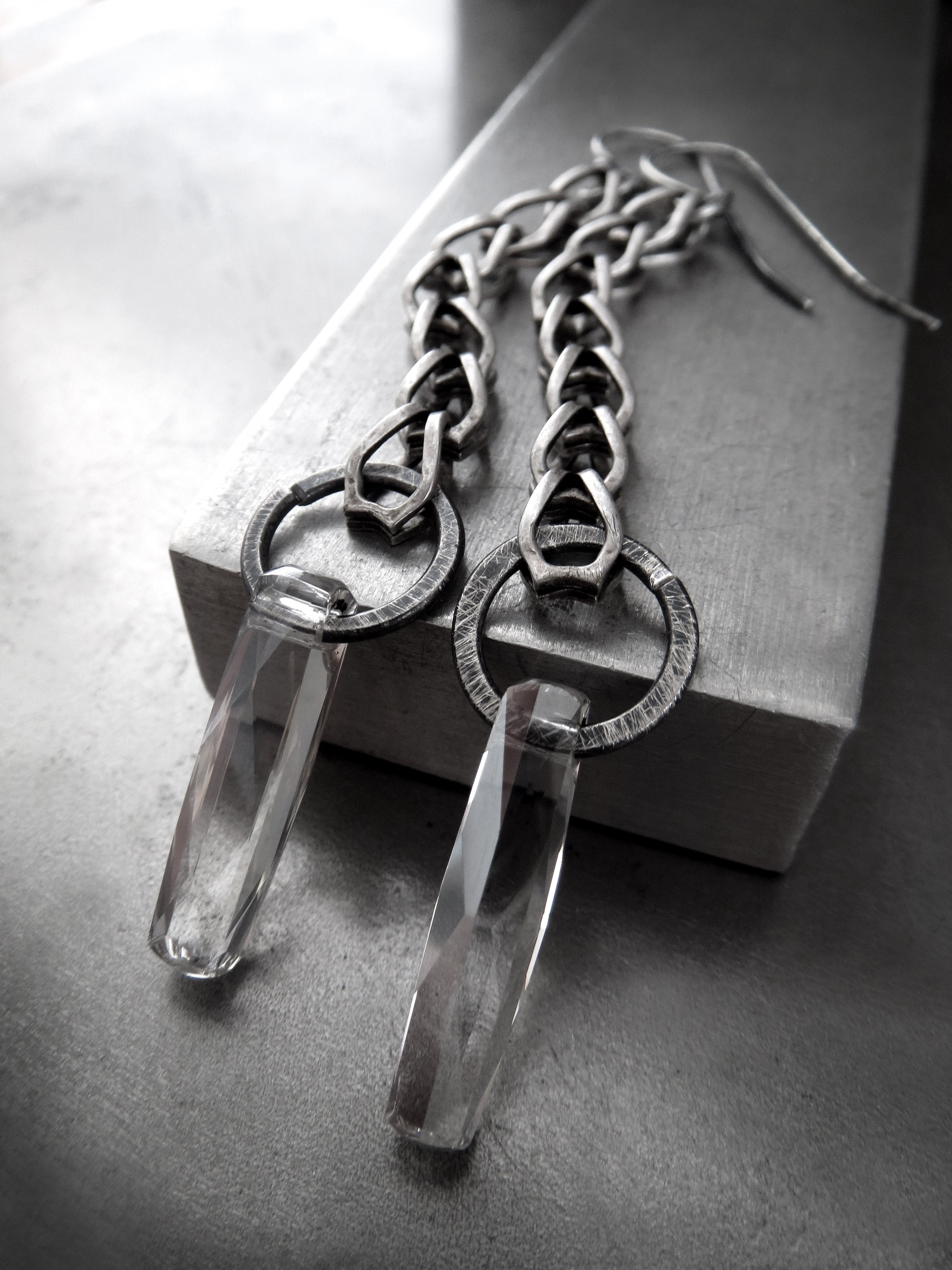 CONNECT - Long Linear Earrings with Clear Crystal