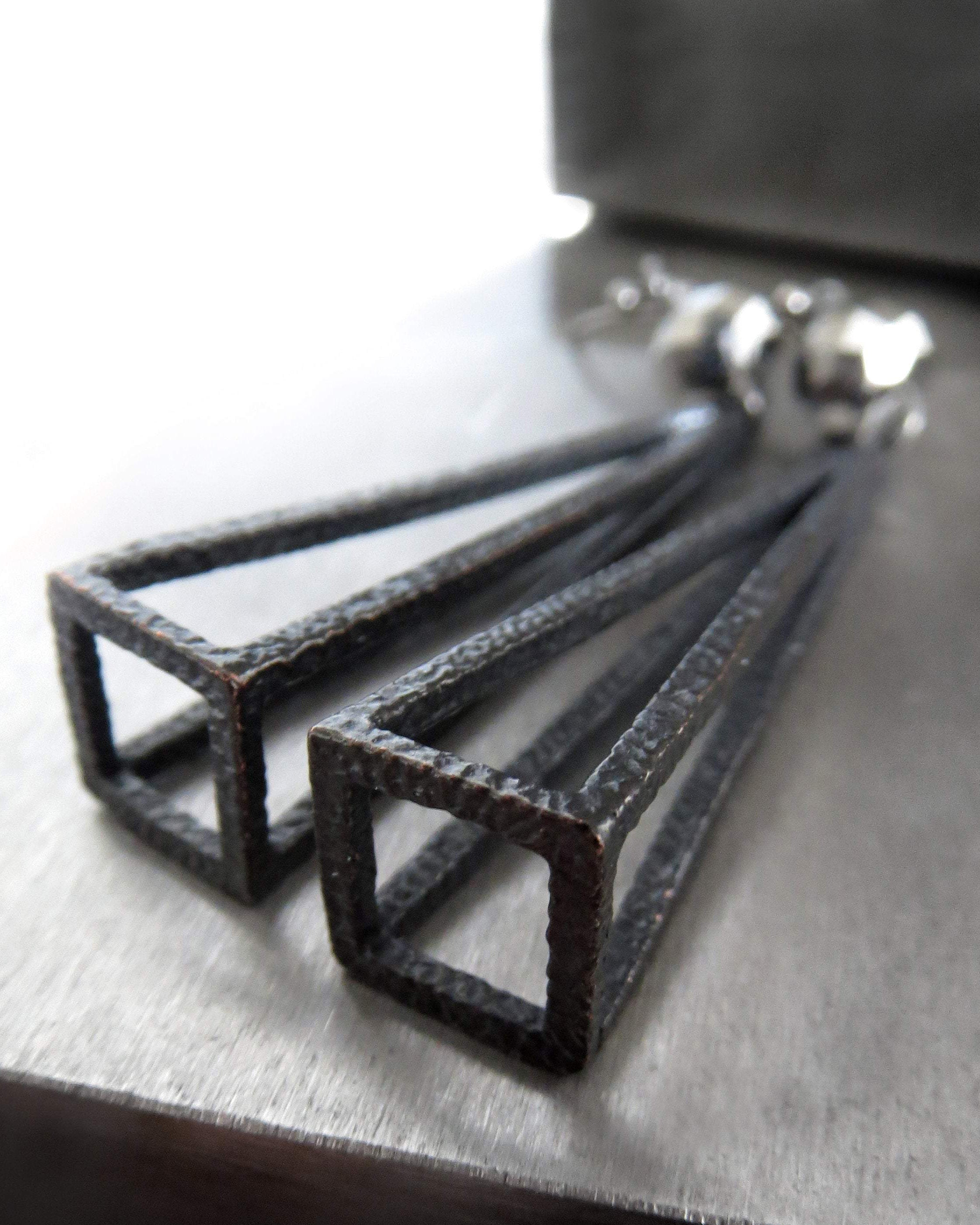 PYRAMID - Long Black Triangle Pyramid Earrings