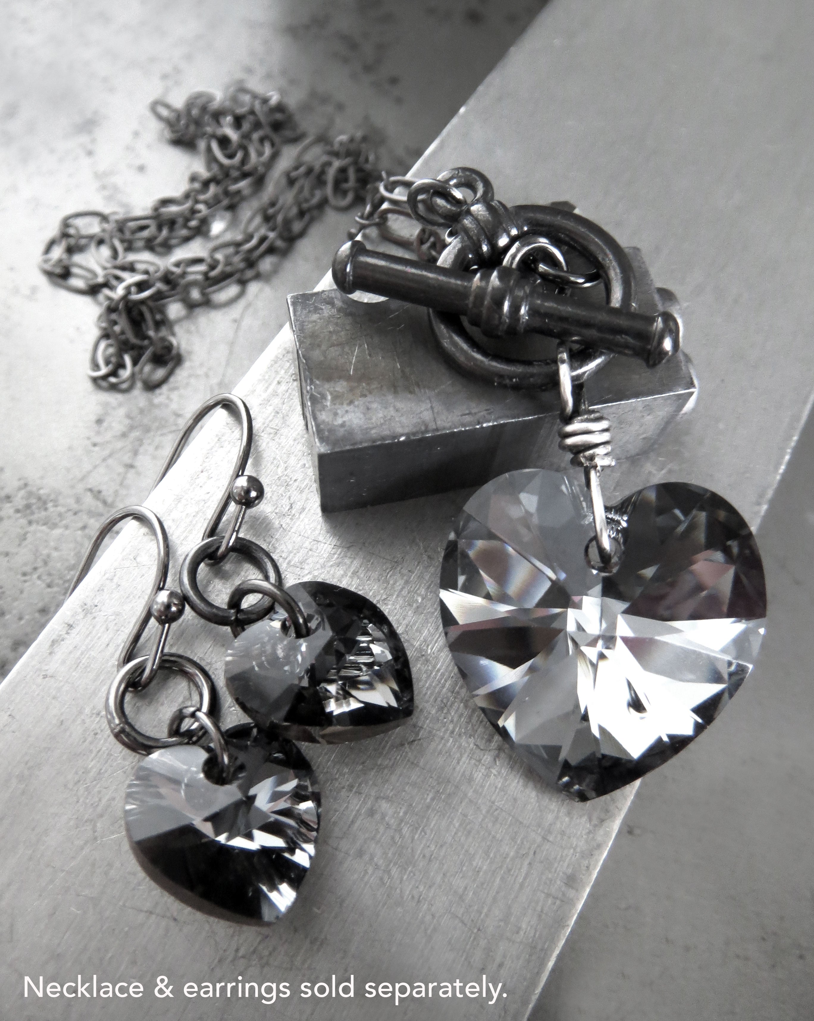 TOUGH LOVE - Crystal Black Heart Earrings