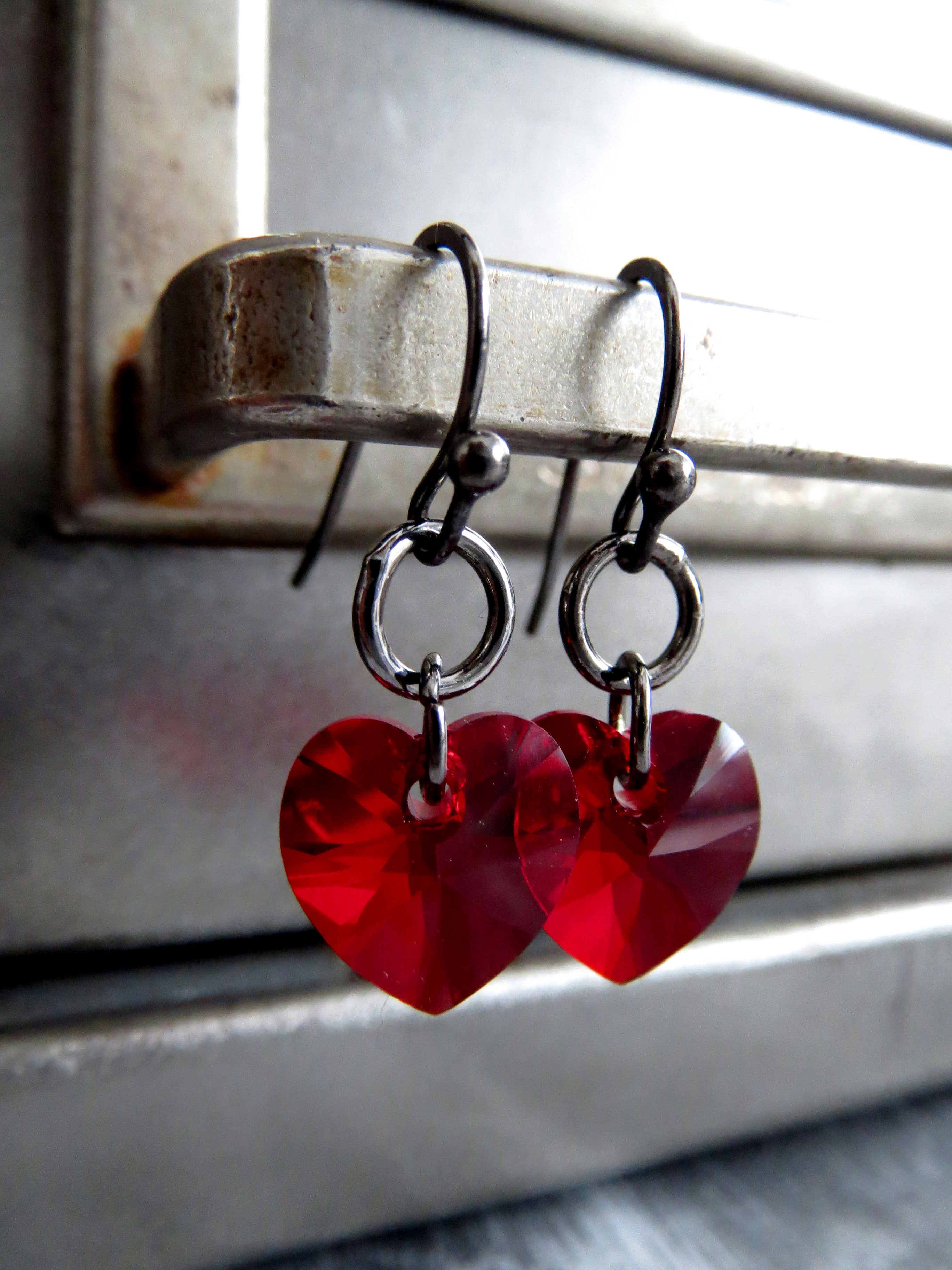 TOUGH LOVE - Small Crystal Red Heart Earrings