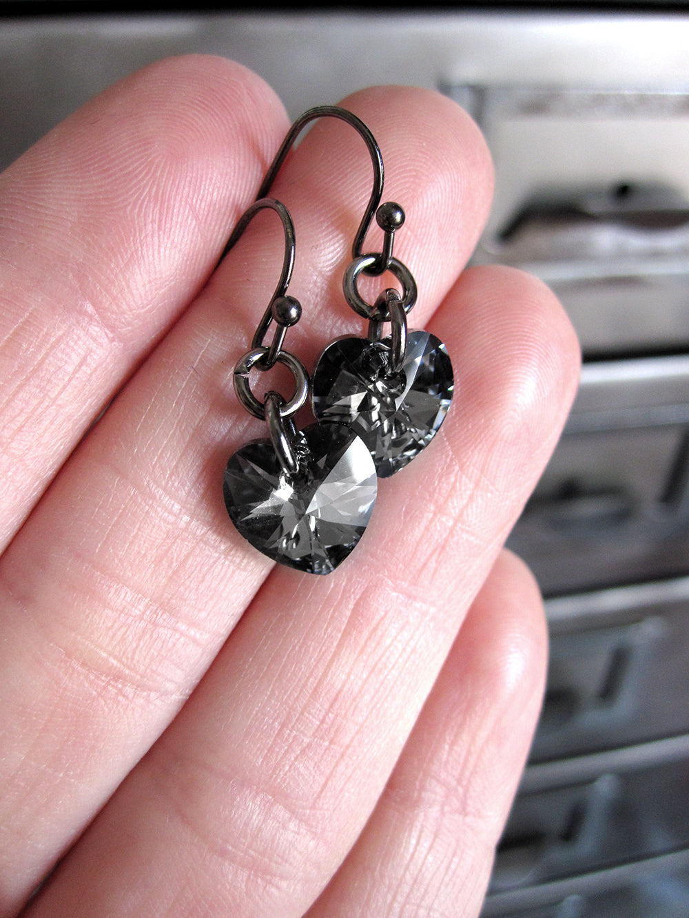 TOUGH LOVE - Crystal Black Heart Earrings