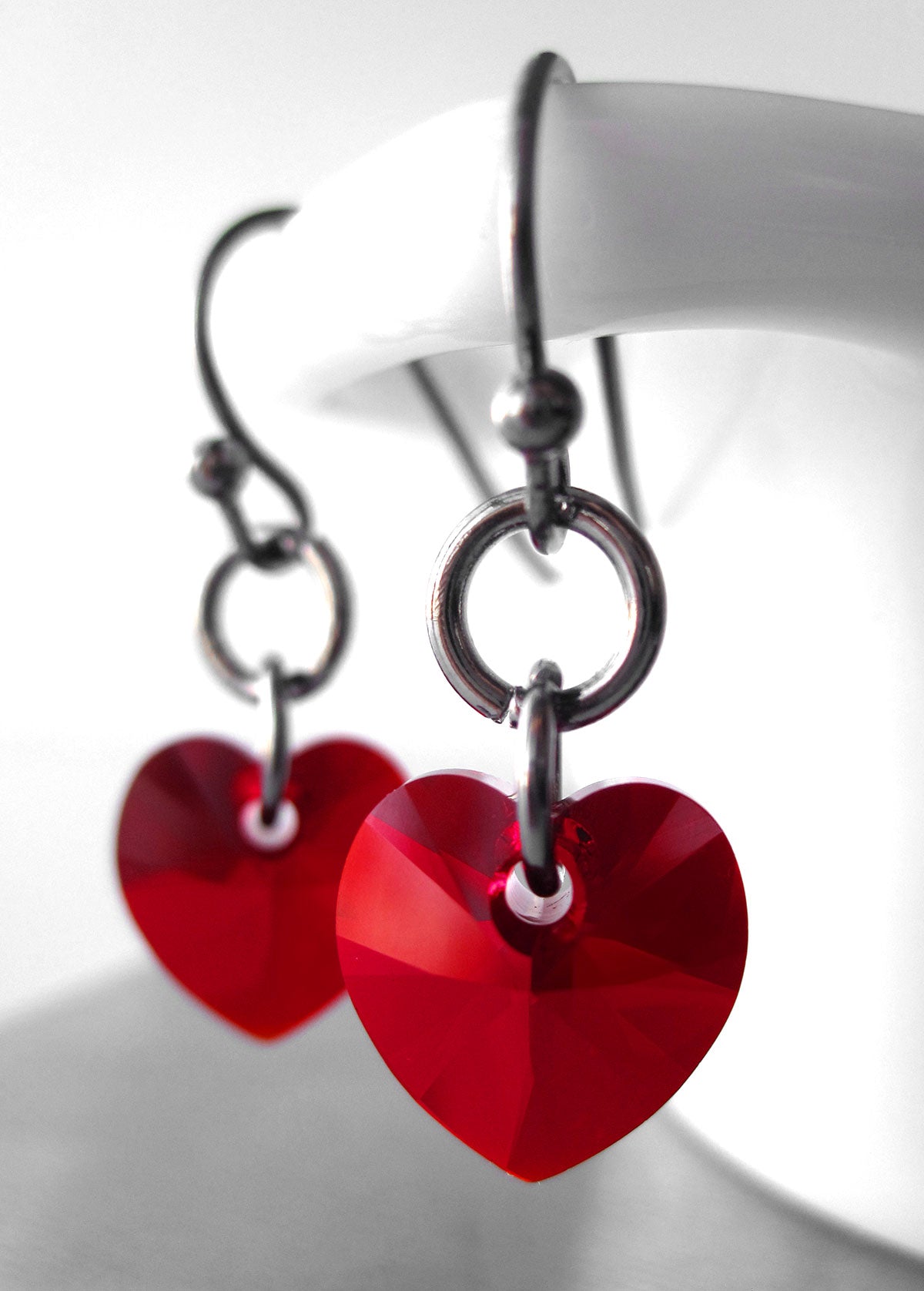 TOUGH LOVE - Small Crystal Red Heart Earrings