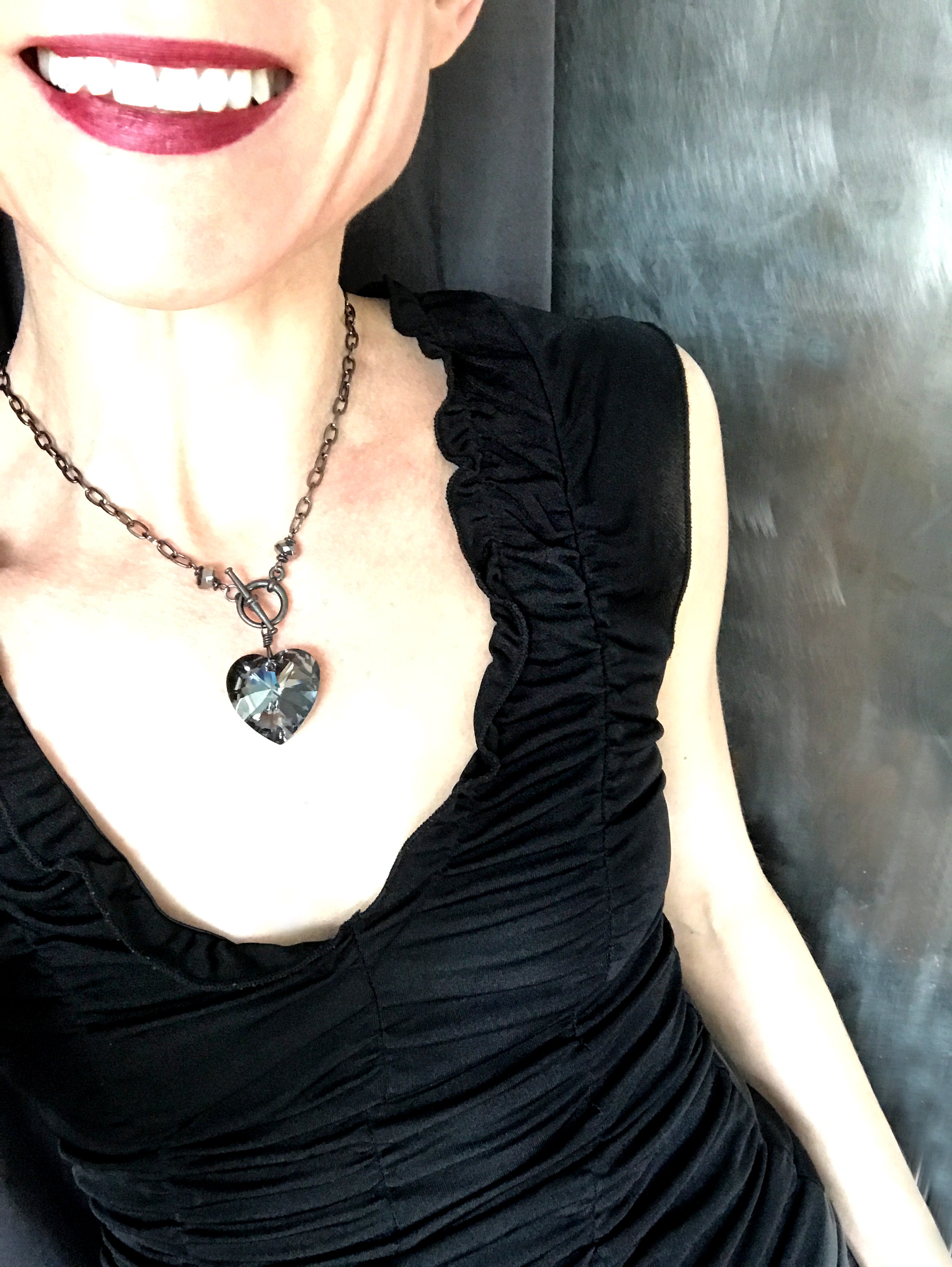 TOUGH LOVE - Large Black Crystal Heart Necklace