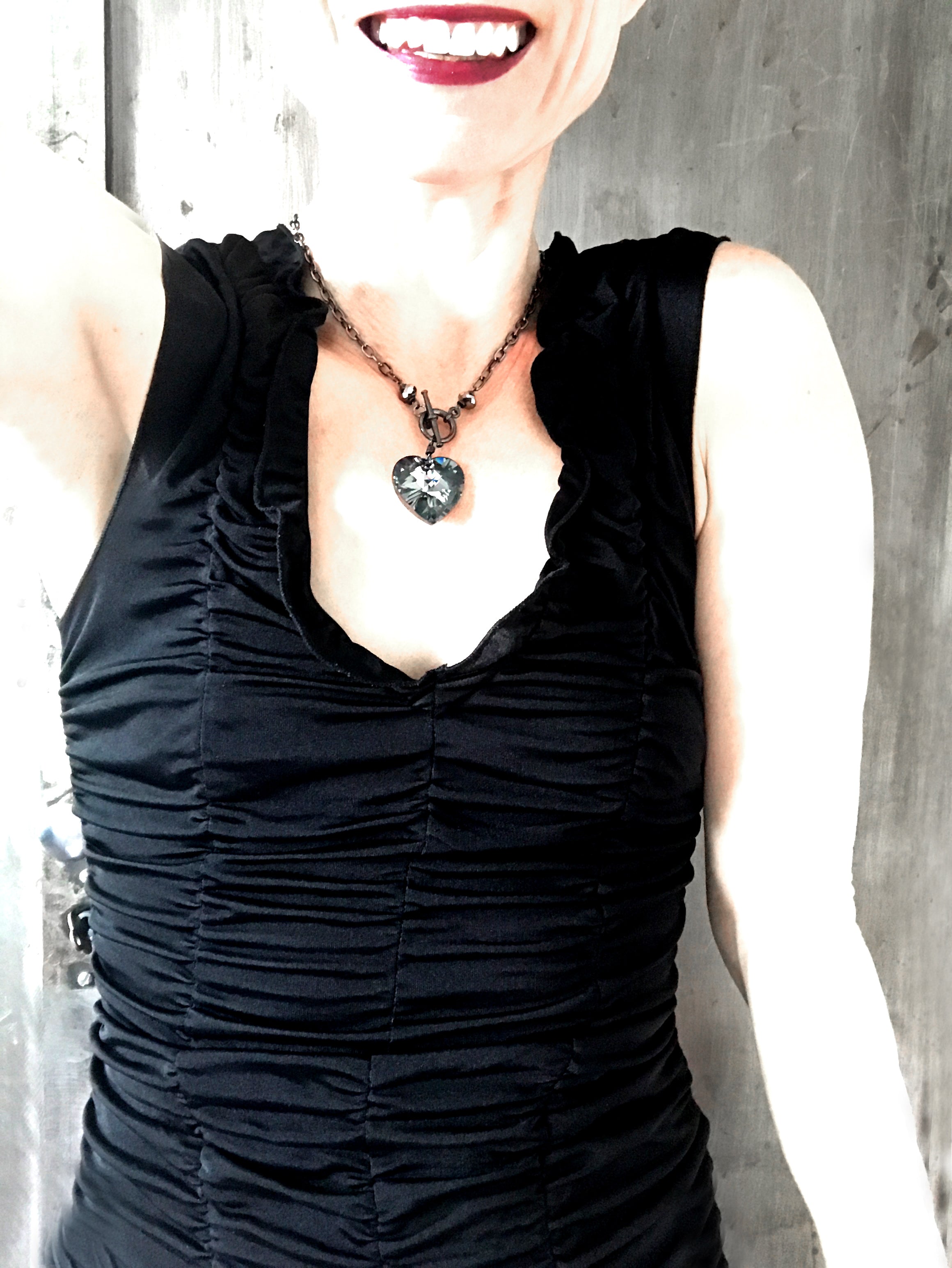 TOUGH LOVE - Large Black Crystal Heart Necklace