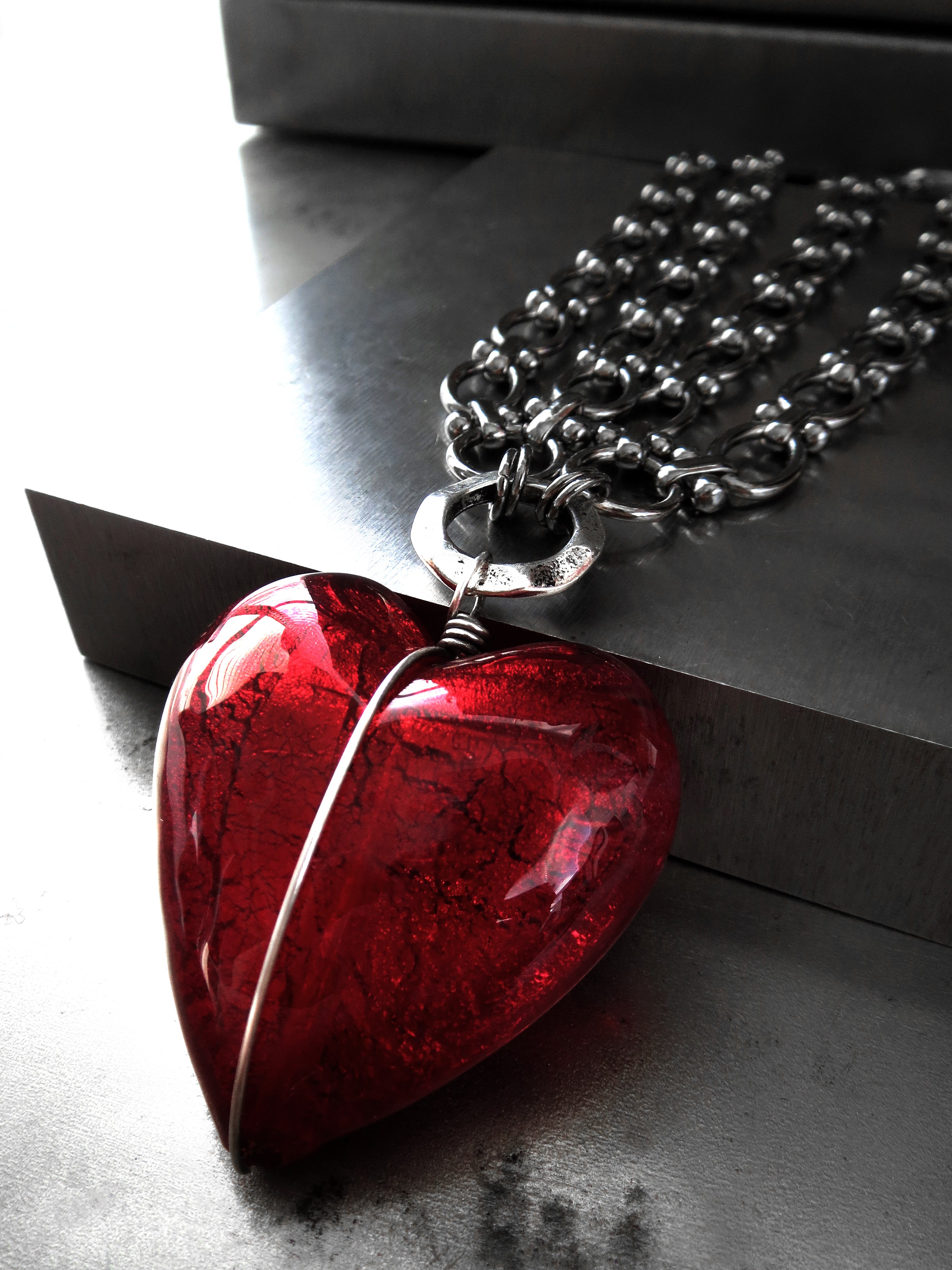 Big Love - Large Red Heart Pendant Necklace with Venetian Glass Heart