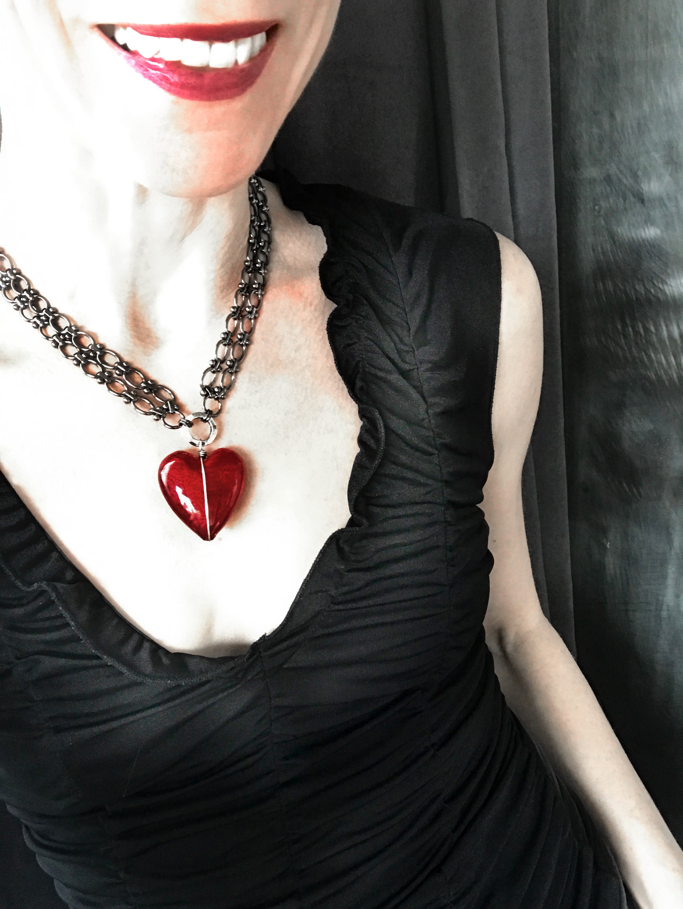 BIG LOVE - Large Red Heart Pendant Necklace with Venetian Glass Heart