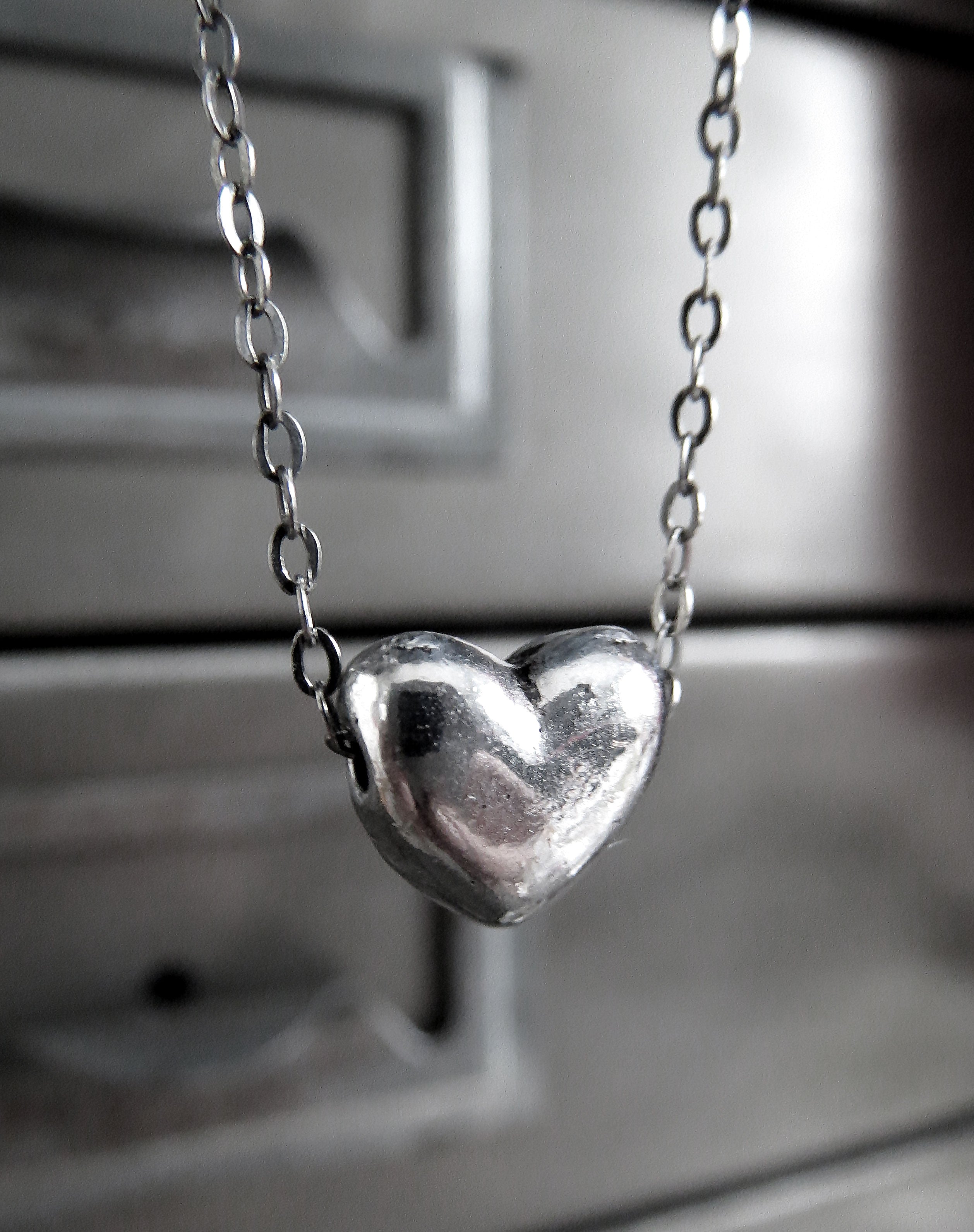 Tiny Silver Heart Pendant Necklace on Sterling Silver Chain