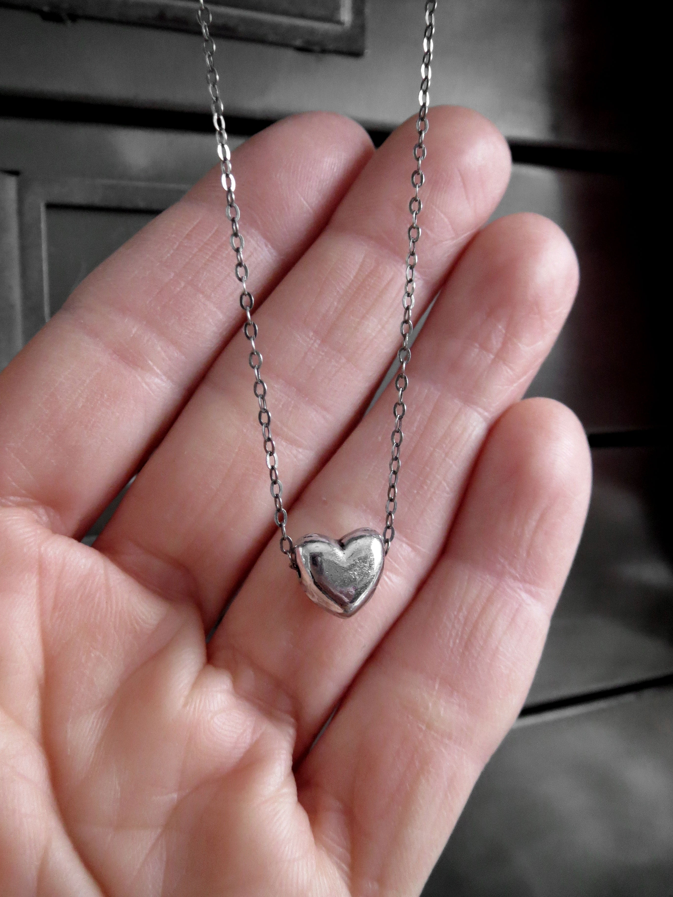 Tiny Silver Heart Pendant Necklace on Sterling Silver Chain